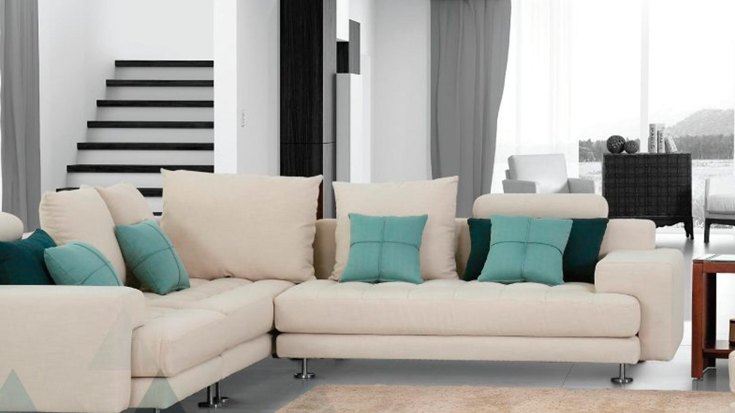 sala estar blanca sofa