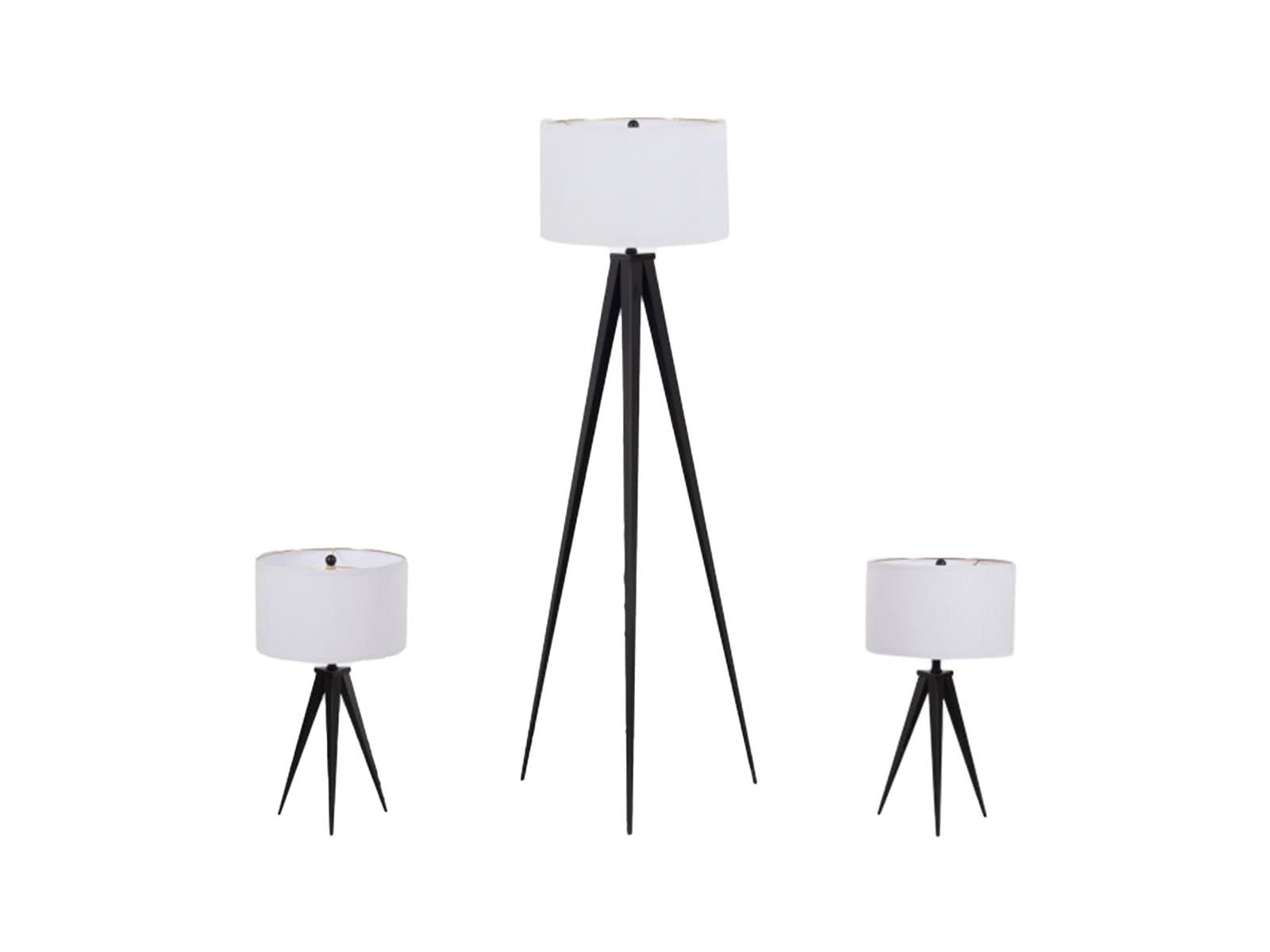 Set Lampara de Pie + 2 Lamparas Mesa Tripode