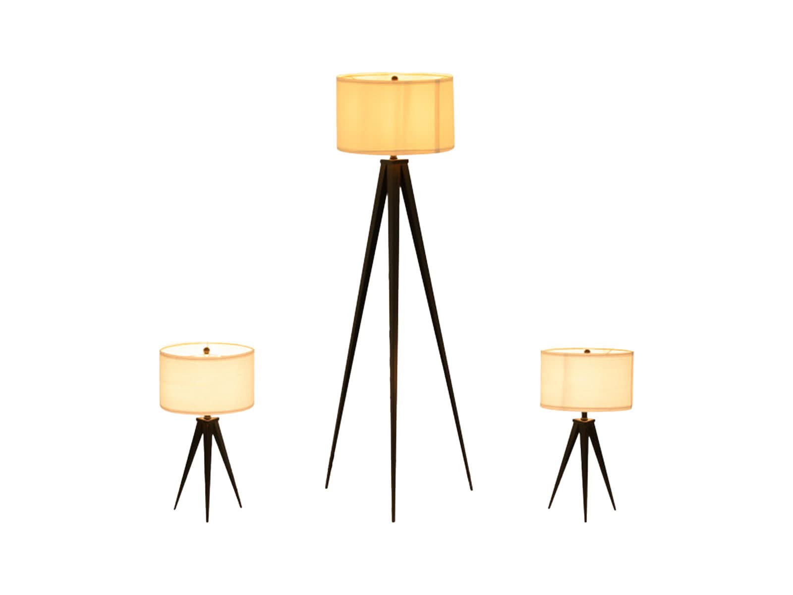 Set Lampara de Pie + 2 Lamparas Mesa Tripode
