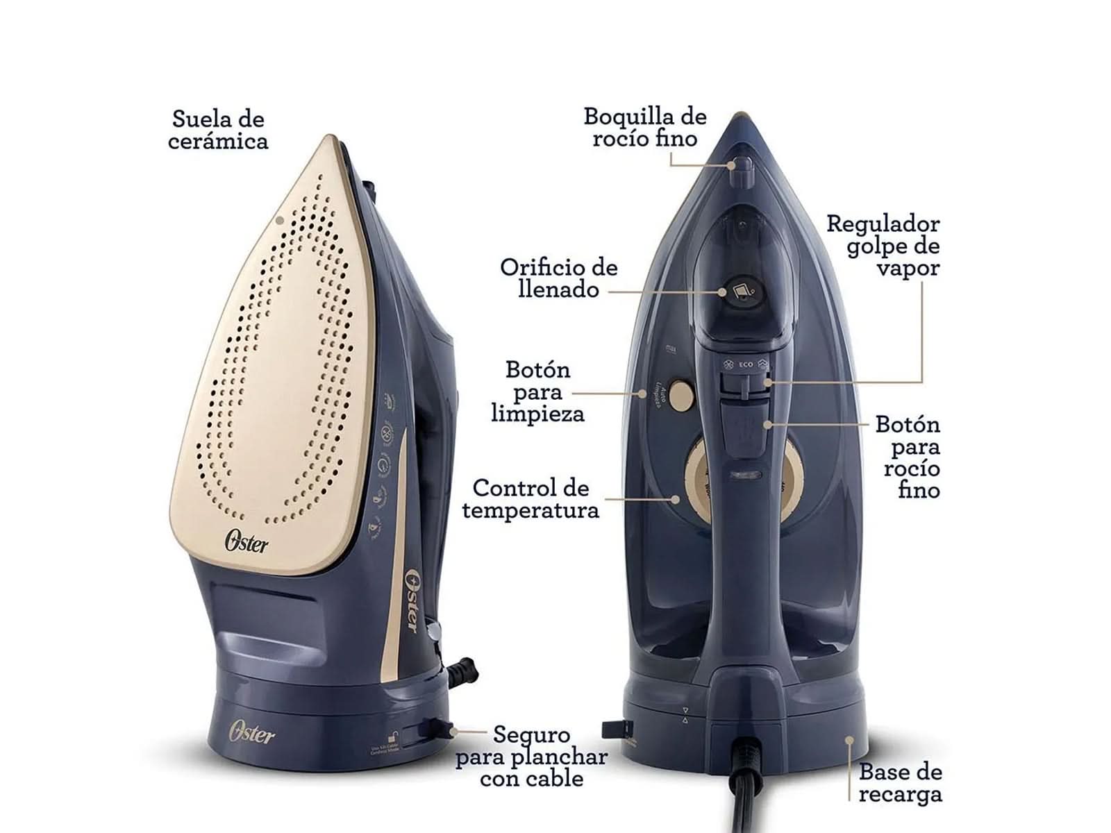 Plancha de Vapor Inalámbrica 2 en 1 Oster
