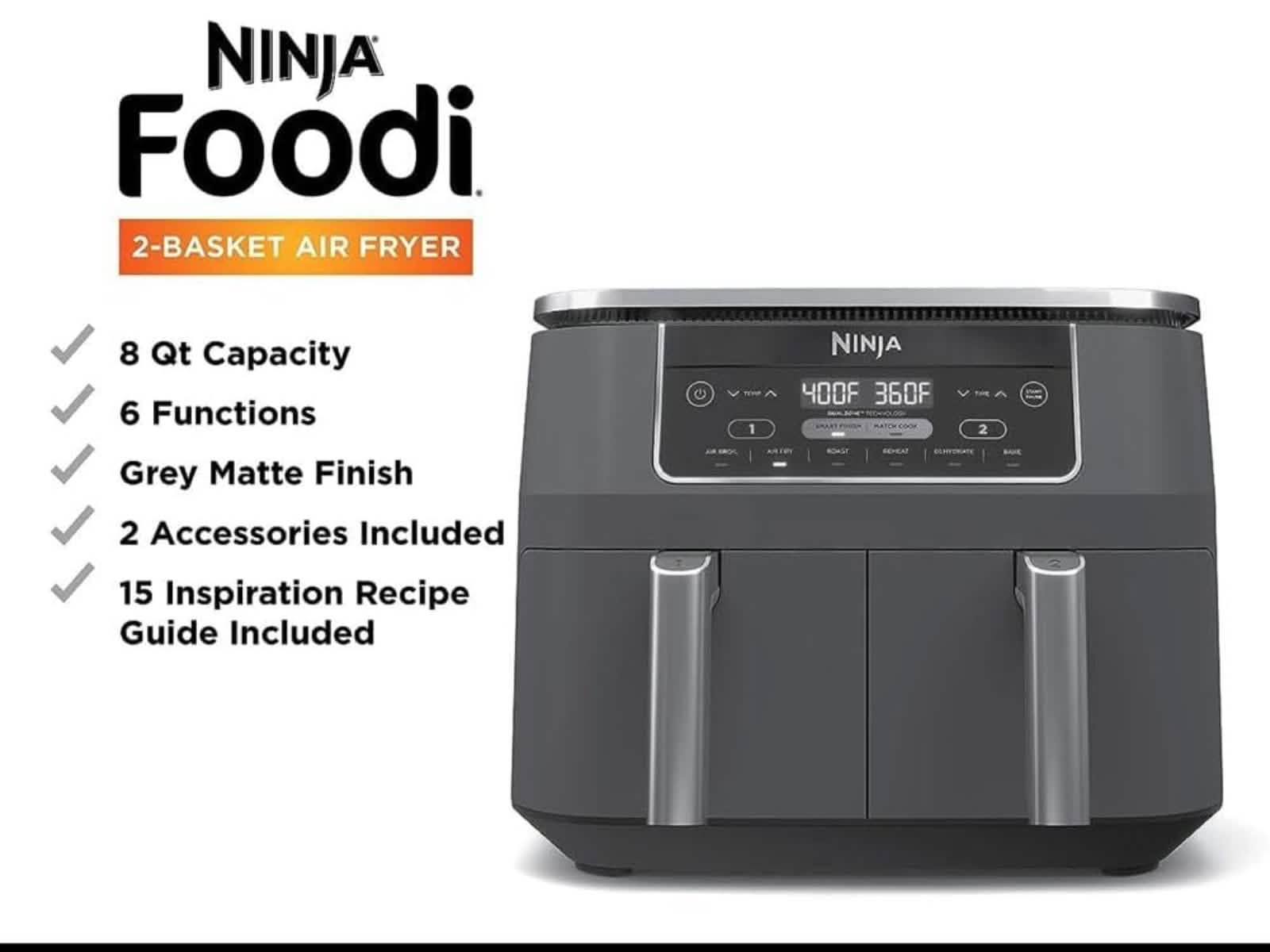 Freidora Doble Canasta 8 Litros Ninja