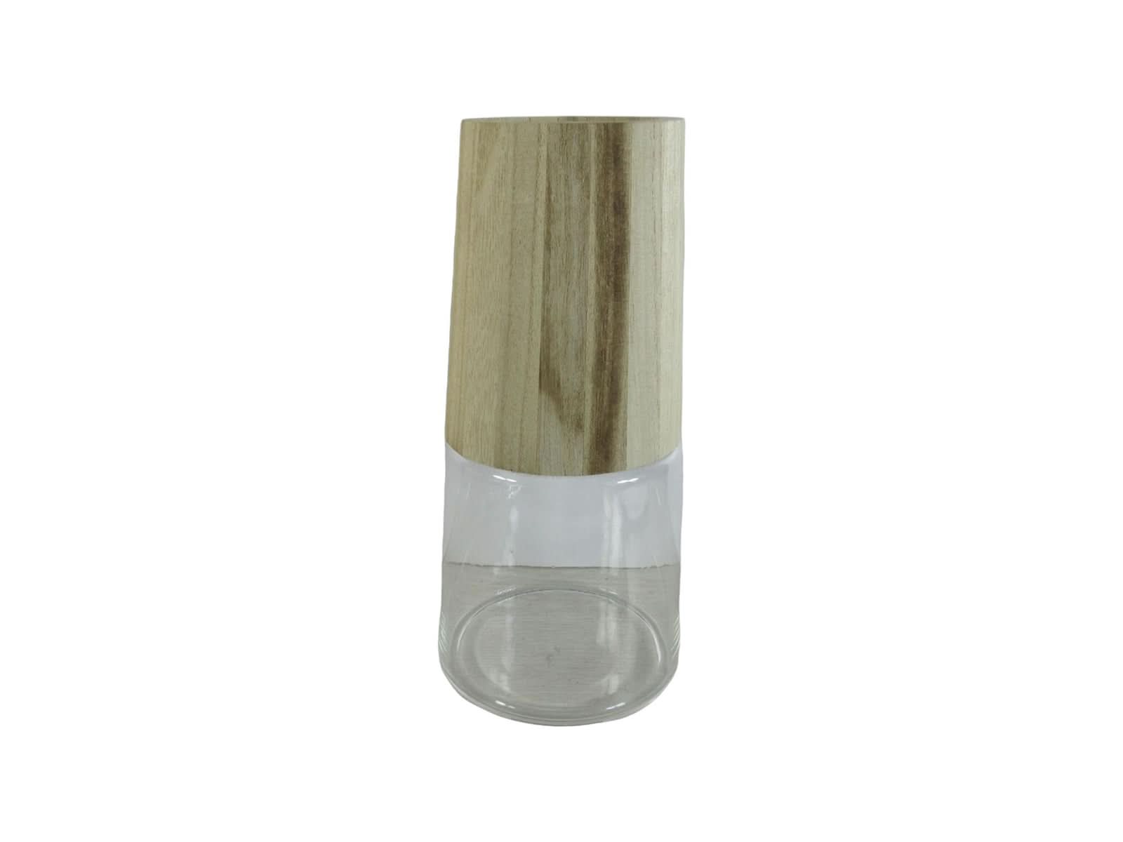 Florero 28cm Vidrio/Madera
