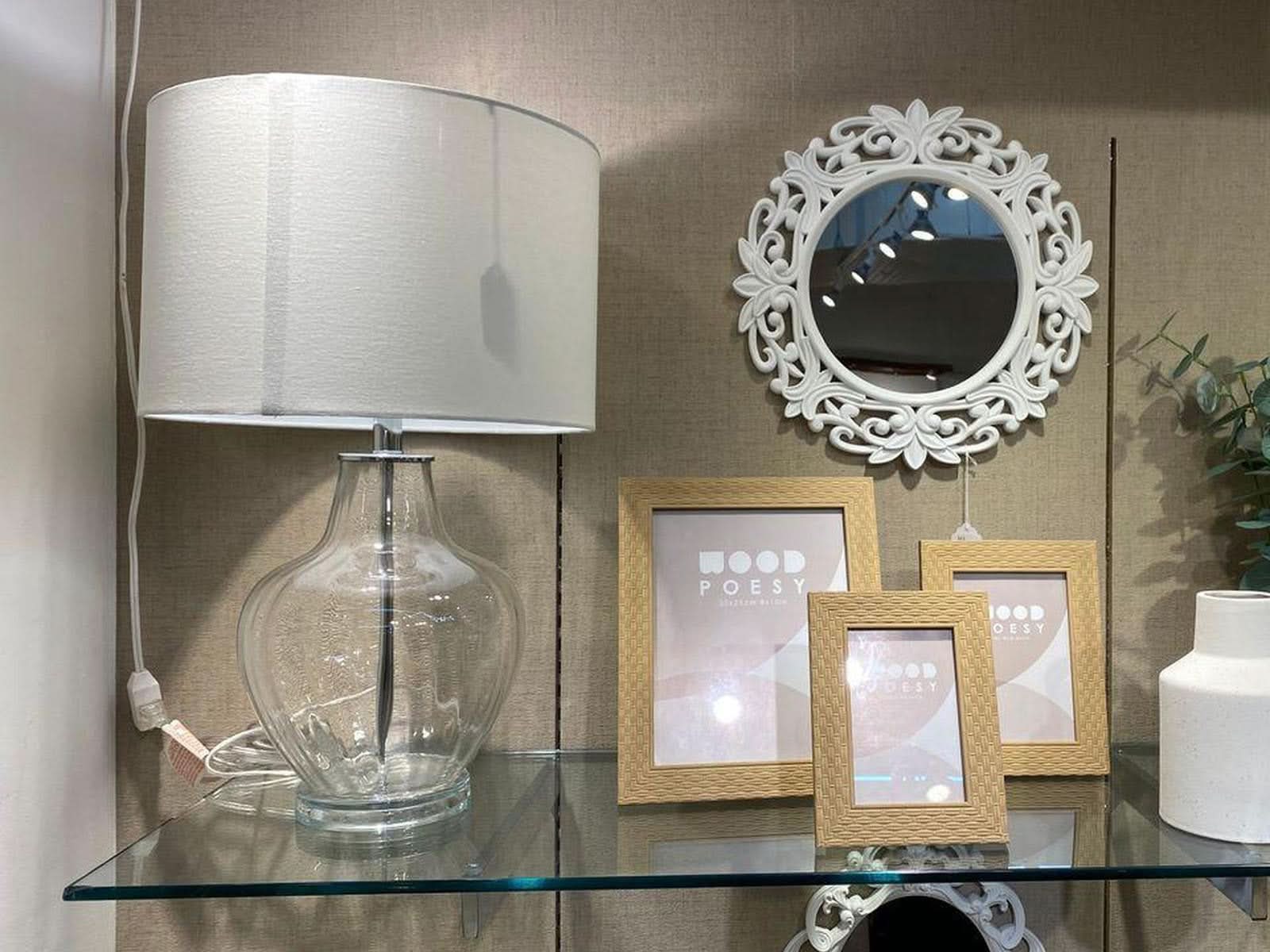 Lampara De Mesa Vidrio 68X37 Cm Sundance Blanca