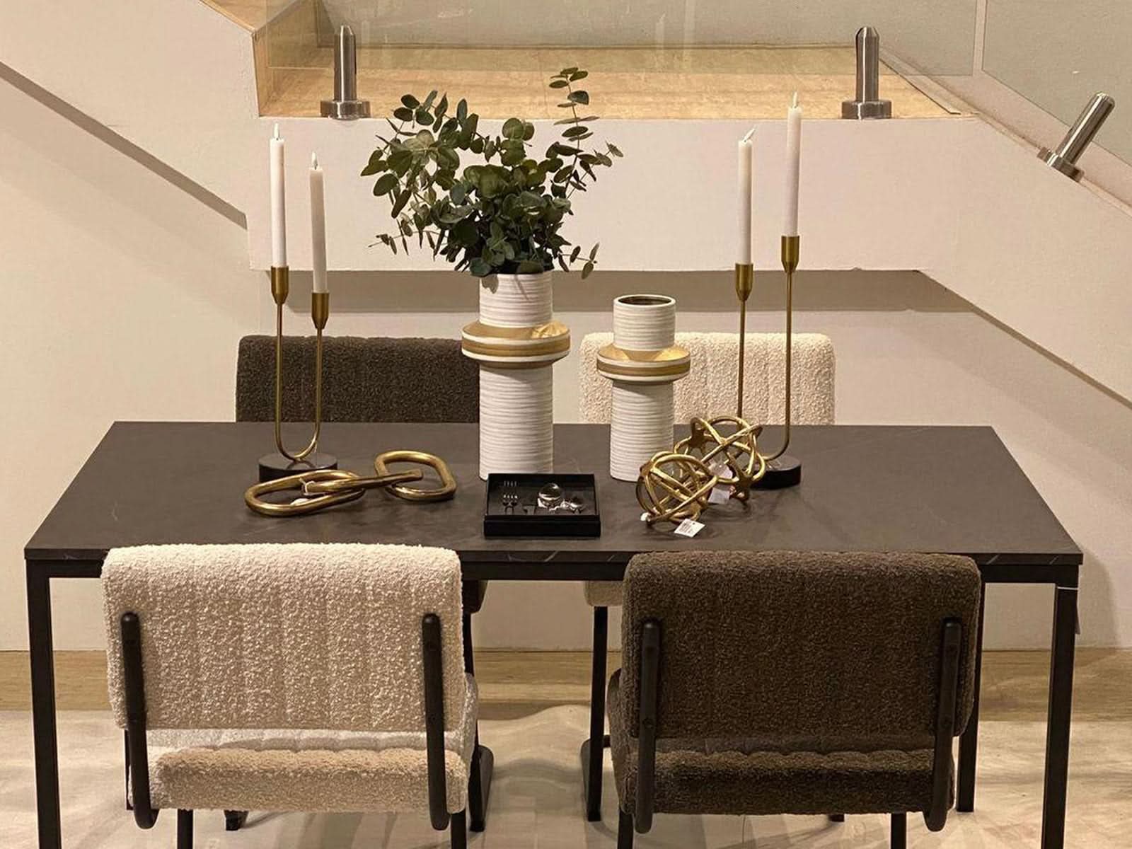 Florero Ceramica Blanco Dorado