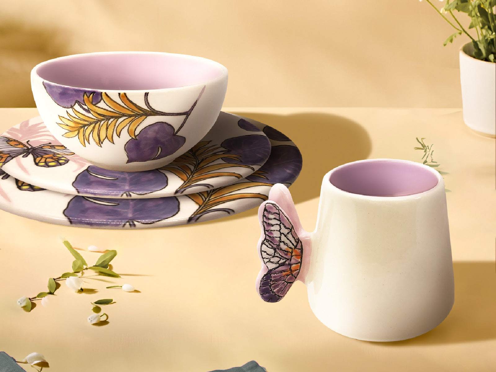 Vajilla Bright Nature Lila 4 Puestos Artesa