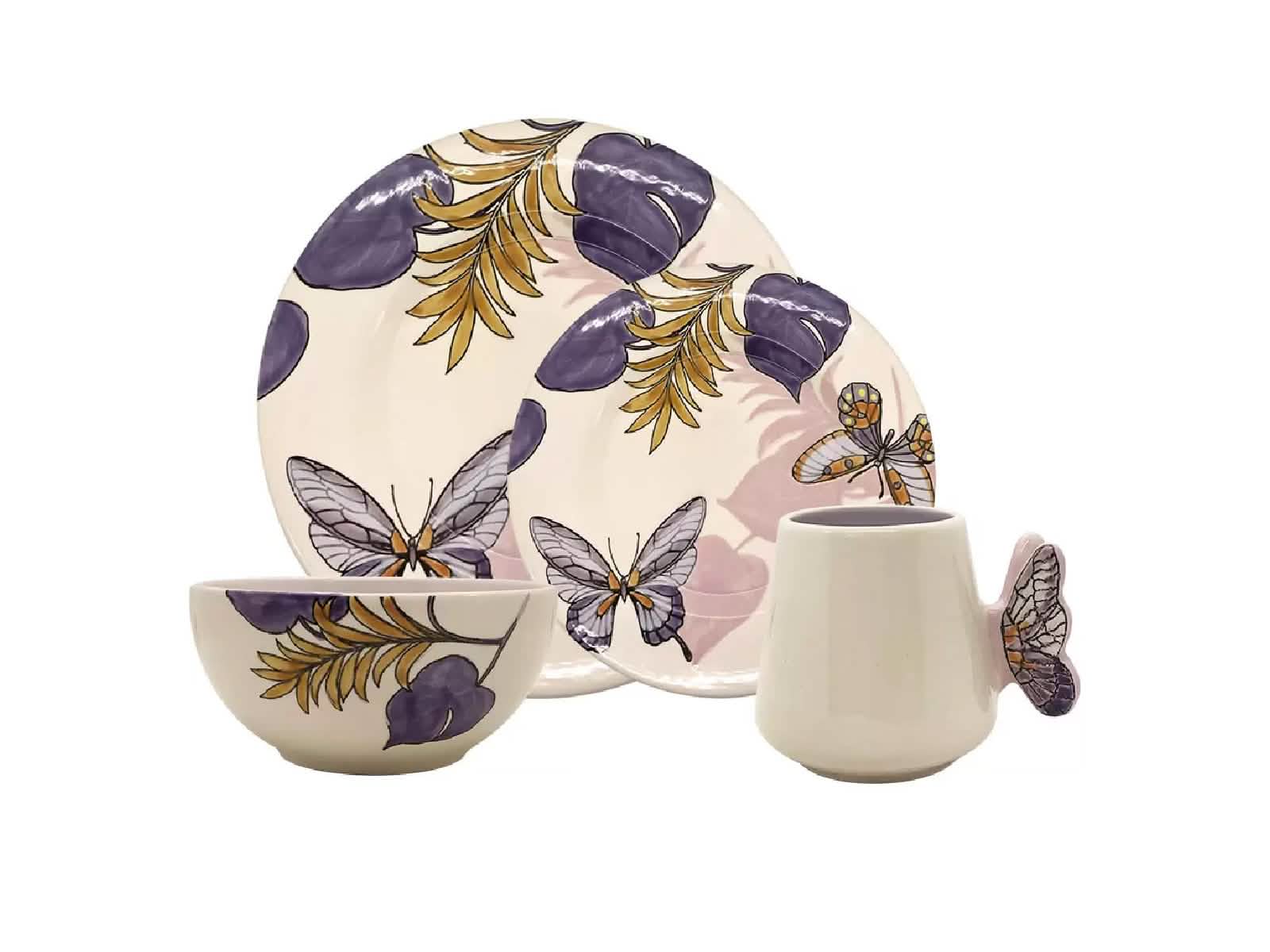 Vajilla Bright Nature Lila 4 Puestos Artesa