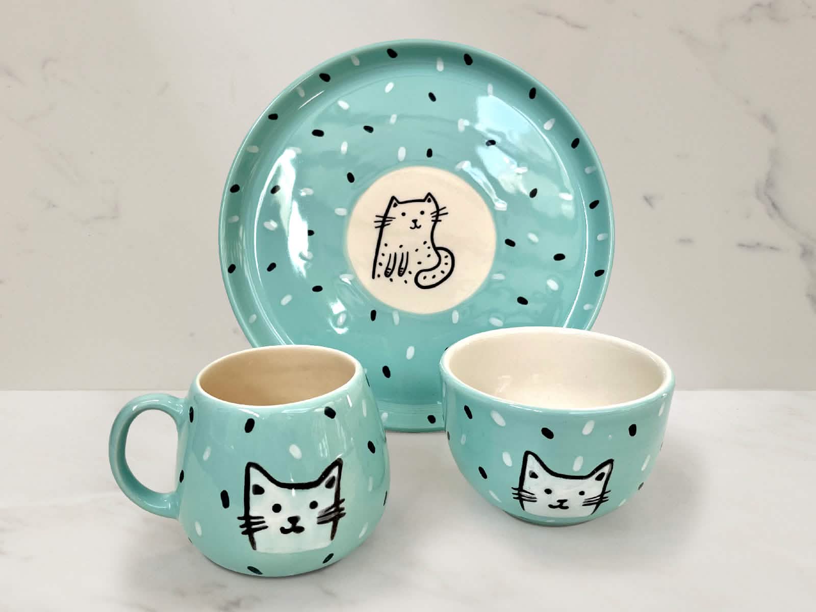Set Gato Kitty Menta 3 Piezas Artesa
