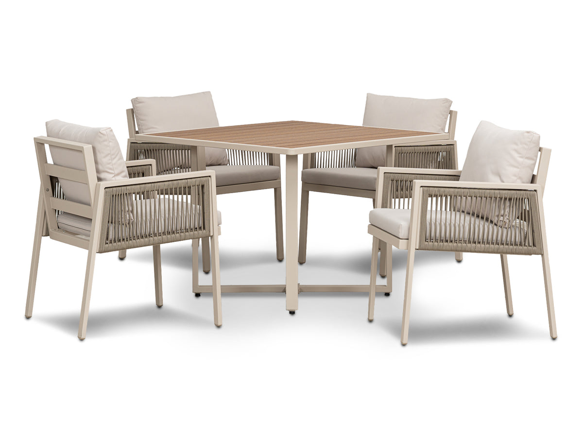 Mesa Comedor Outdoor Alin Cuadrada V2 + 4 Sillas