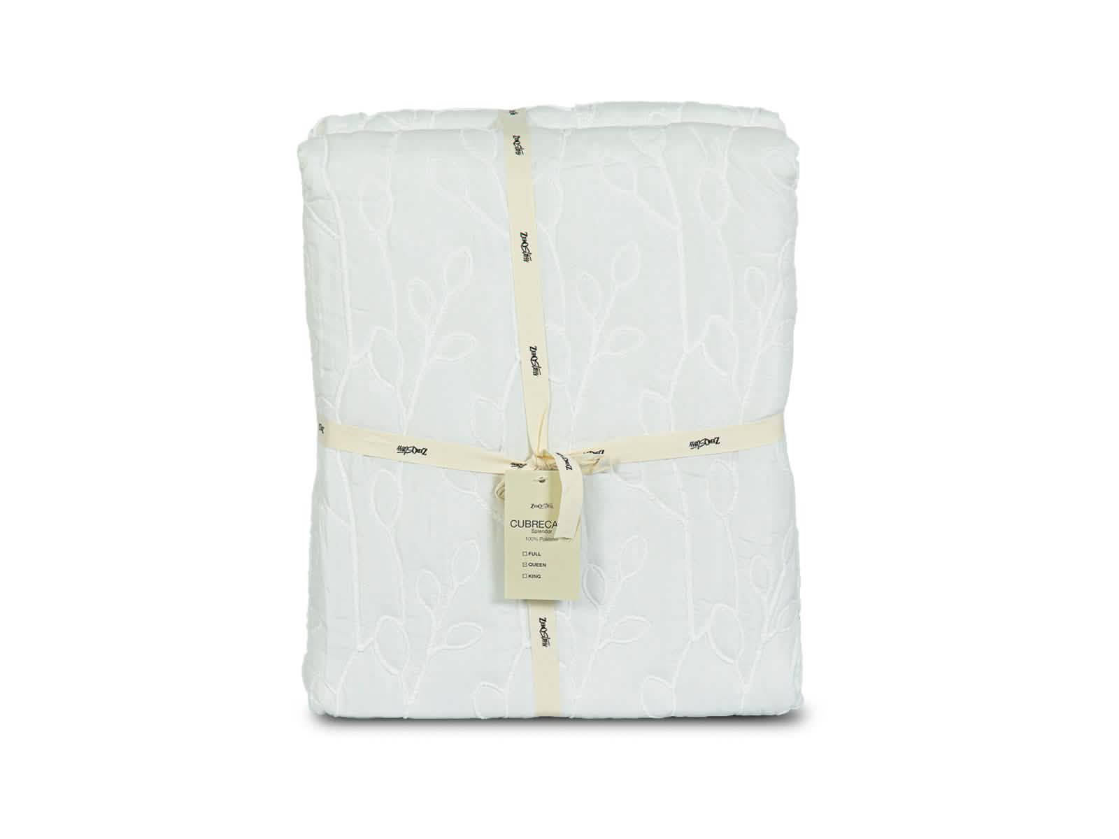 Cubrecama Splendor #Diseño_Hojas Blancas