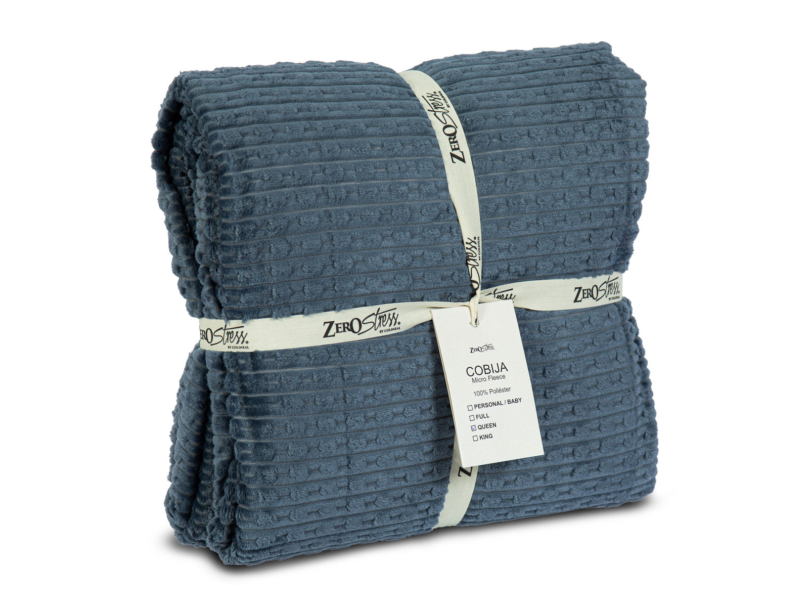 Cobija Glam Microfleece Lineas Texturizadas Queen #Color_Navy