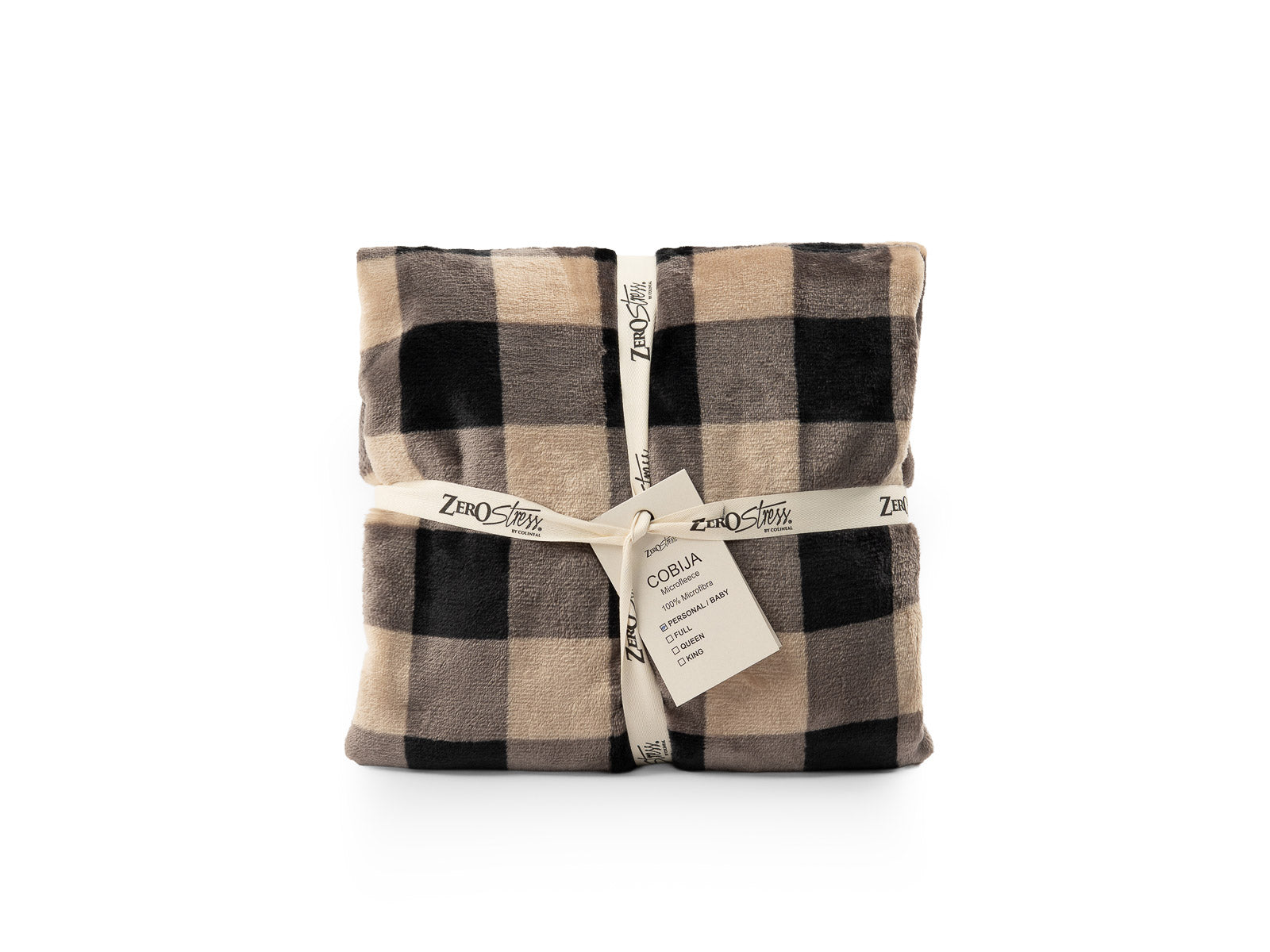 Cobija Glam Microfleece Personal #Color_CaféNegroBeigeCuadros