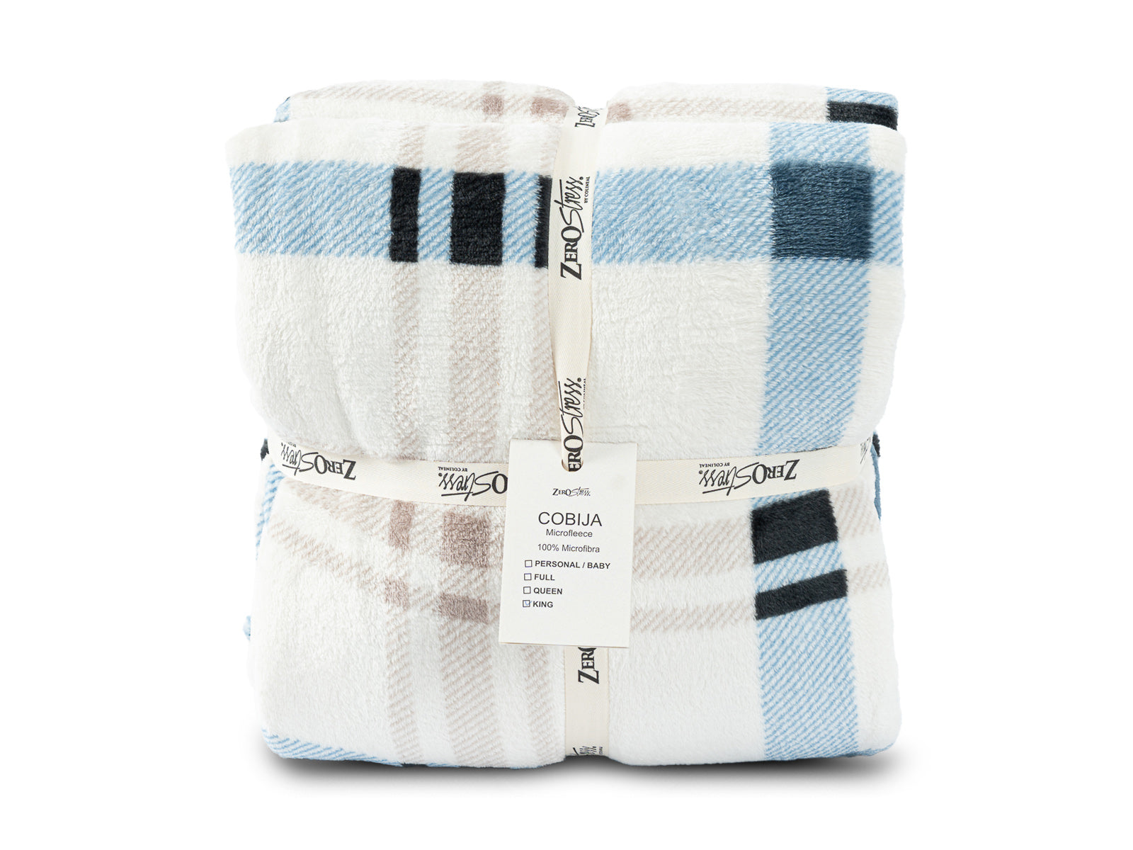 Cobija Glam Microfleece King #Color_BeigeAzulCuadros