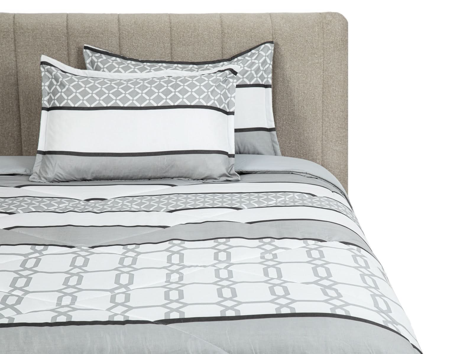 Edredon Abbey Microfibra Blanco Con Franjas Gris