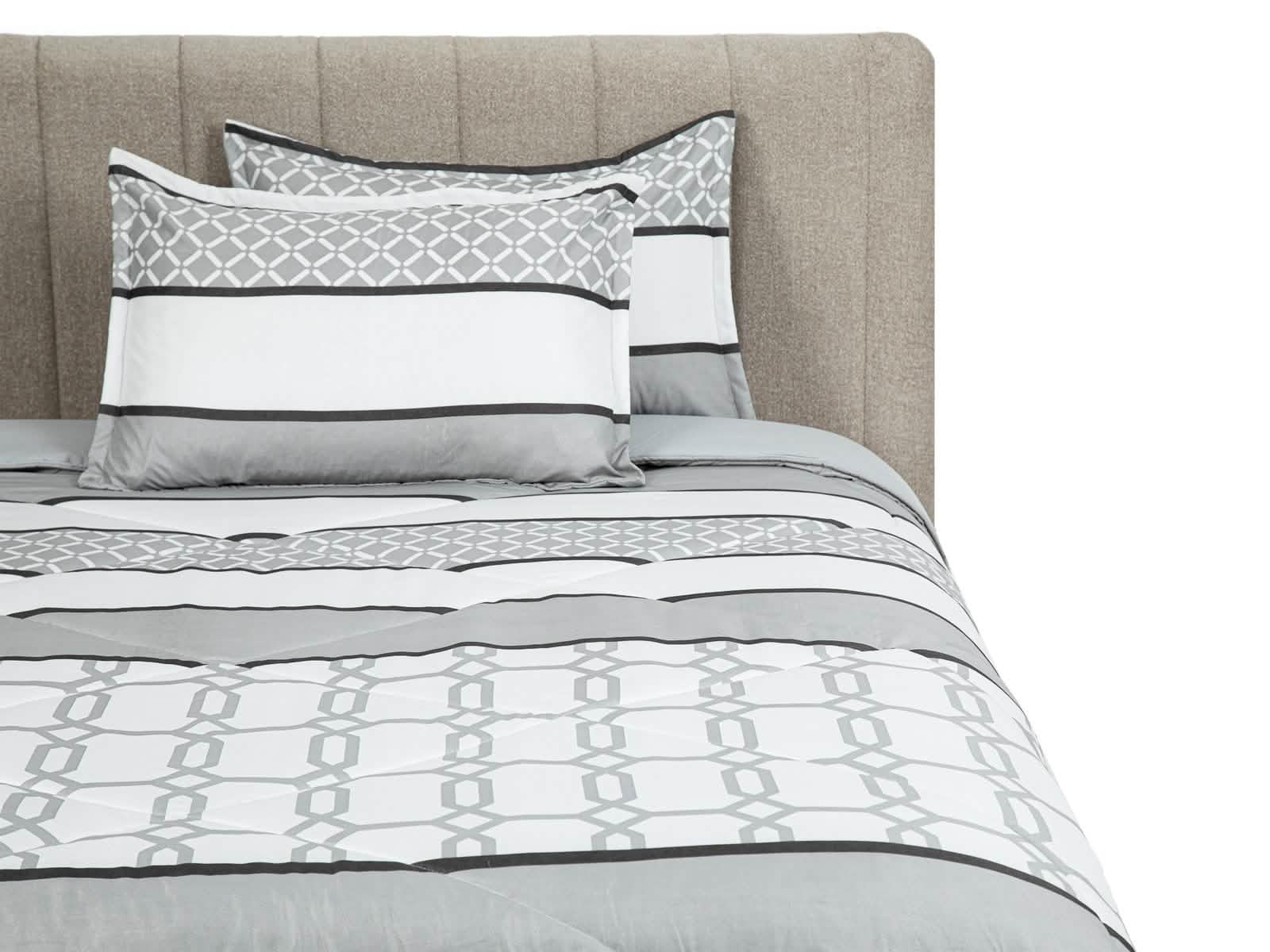 Edredon Abbey Microfibra Blanco Con Franjas Gris