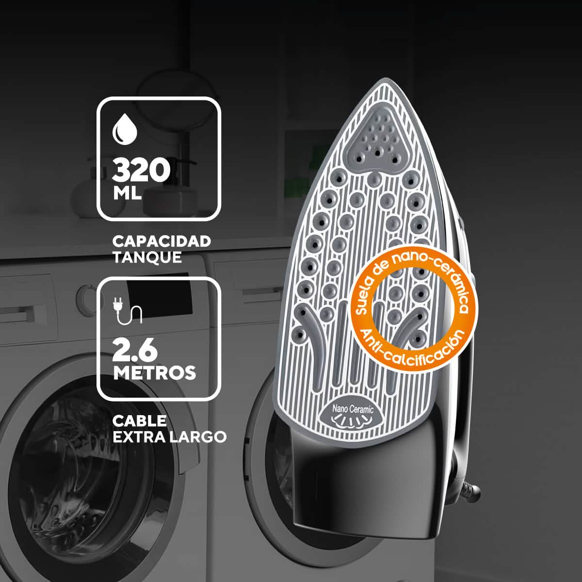 Plancha Nano Cerámica C/Negro Warenhaus