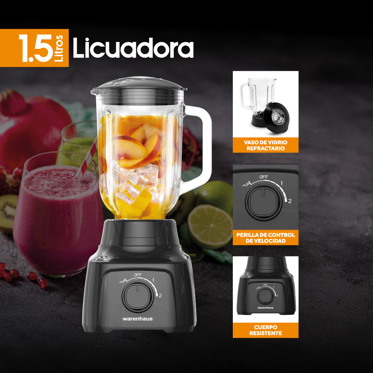 Licuadora Negra 1,5L Warenhaus