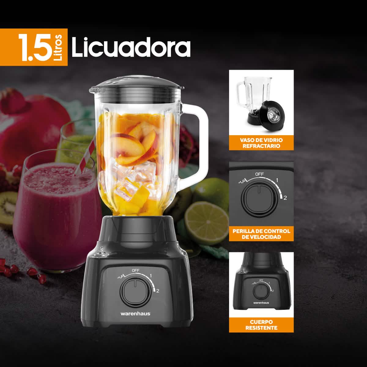 Licuadora Negra 1,5L Warenhaus