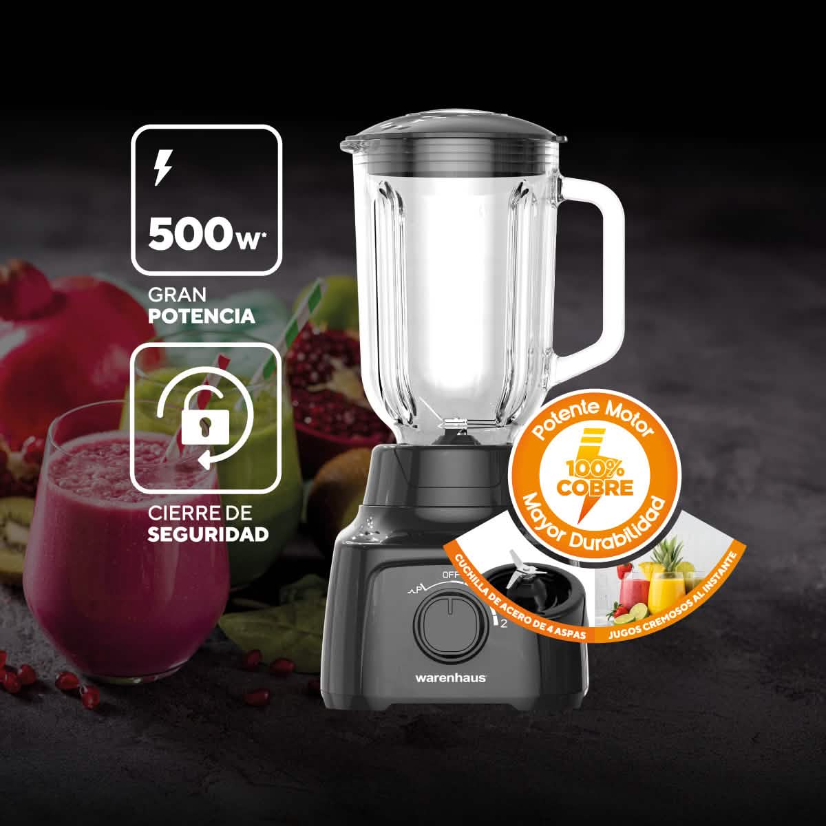 Licuadora Negra 1,5L Warenhaus
