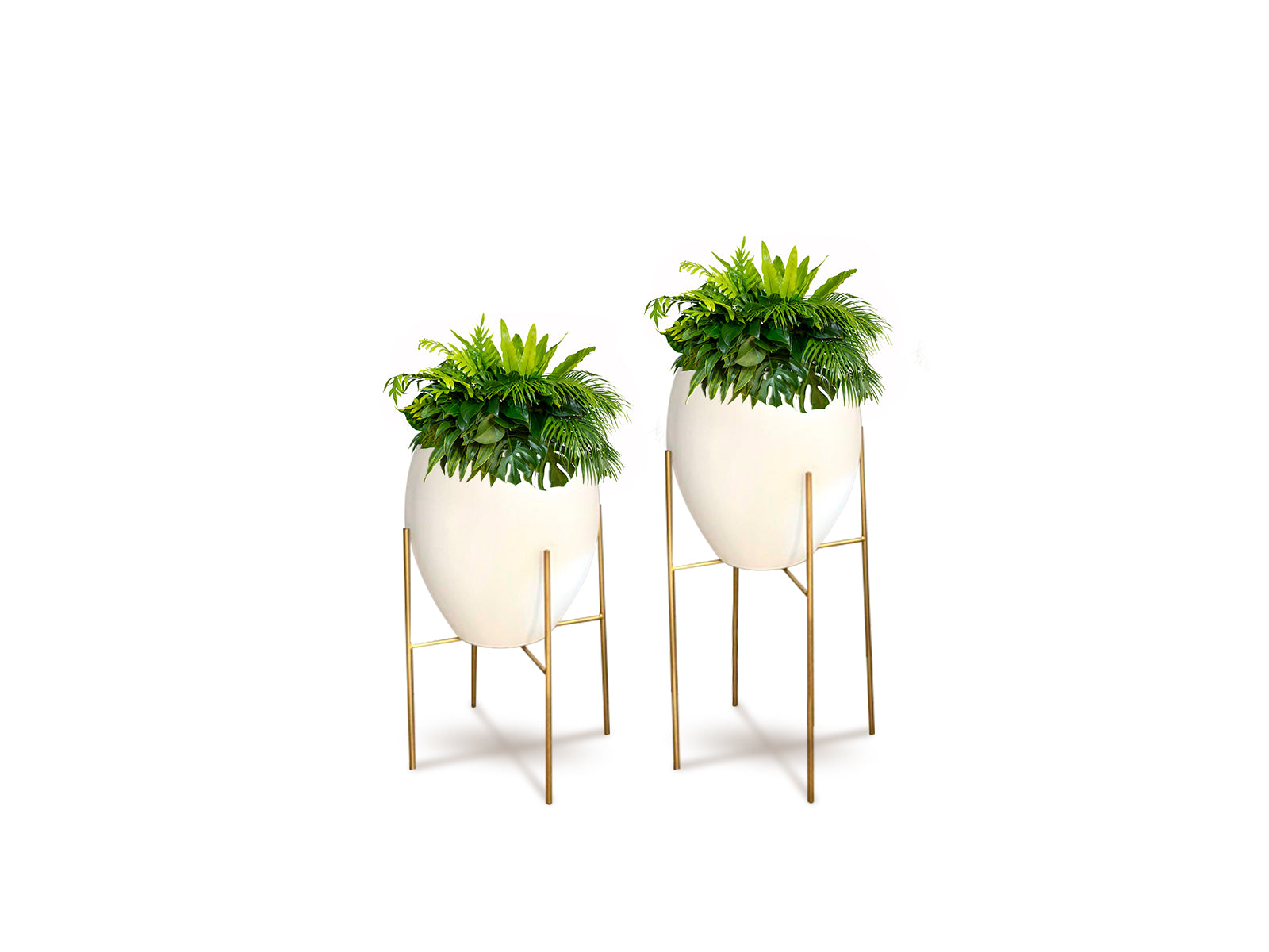 Set x 2 Macetas Barcelona + Soporte en Cruz Blanca Ovalo Terra Verde