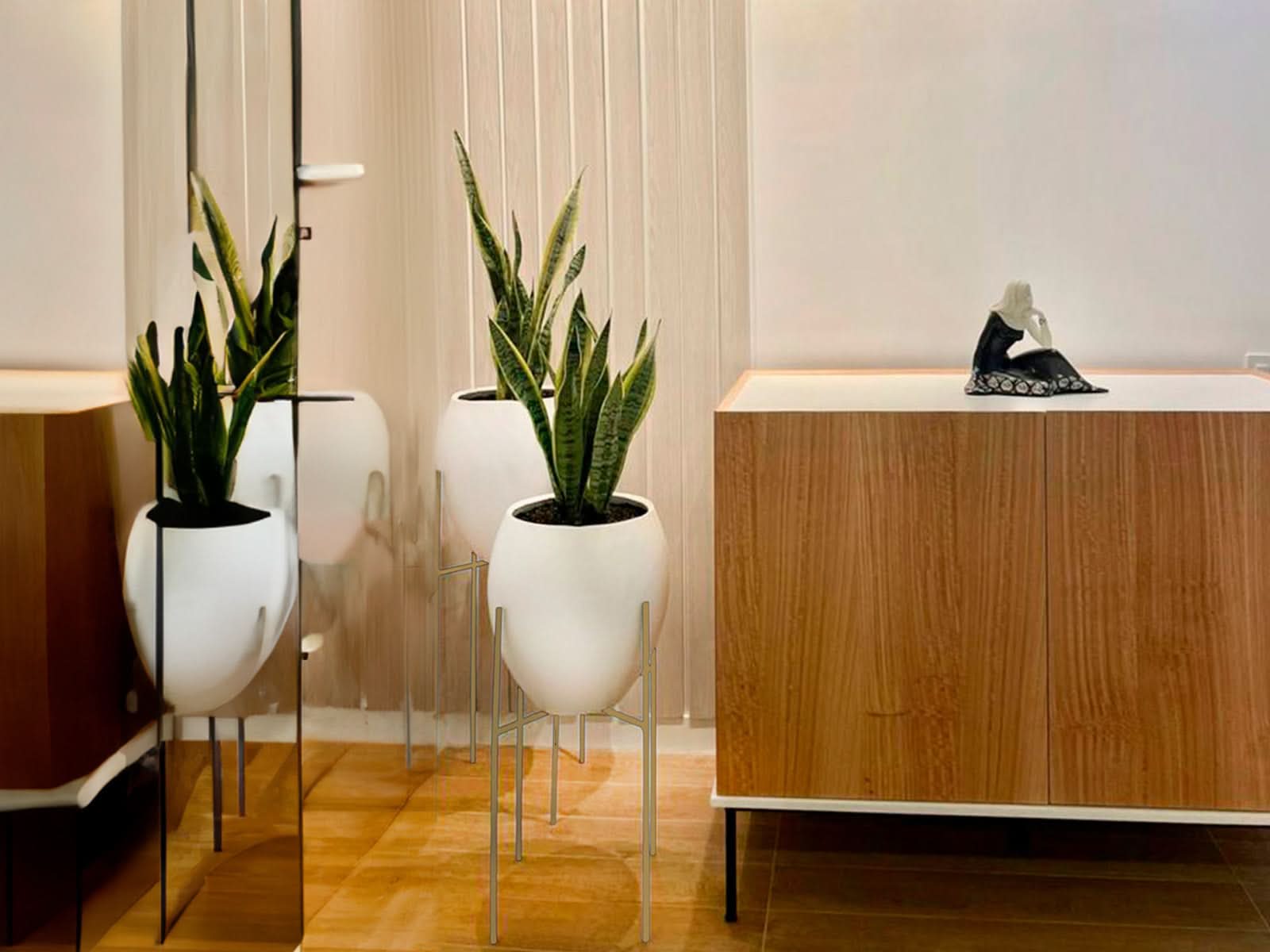 Set x 2 Macetas Barcelona + Soporte en Cruz Blanca Ovalo Terra Verde