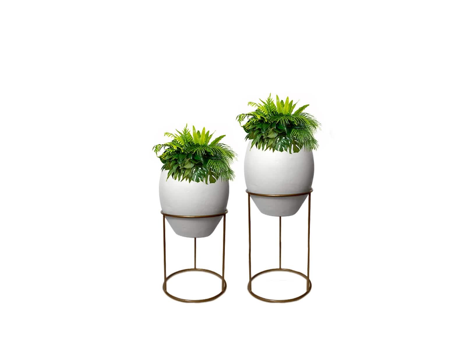 Set x2 Macetas Barcelona + Soporte en Aro 40 y 60 cm Blanca Ovalo 83x132cm