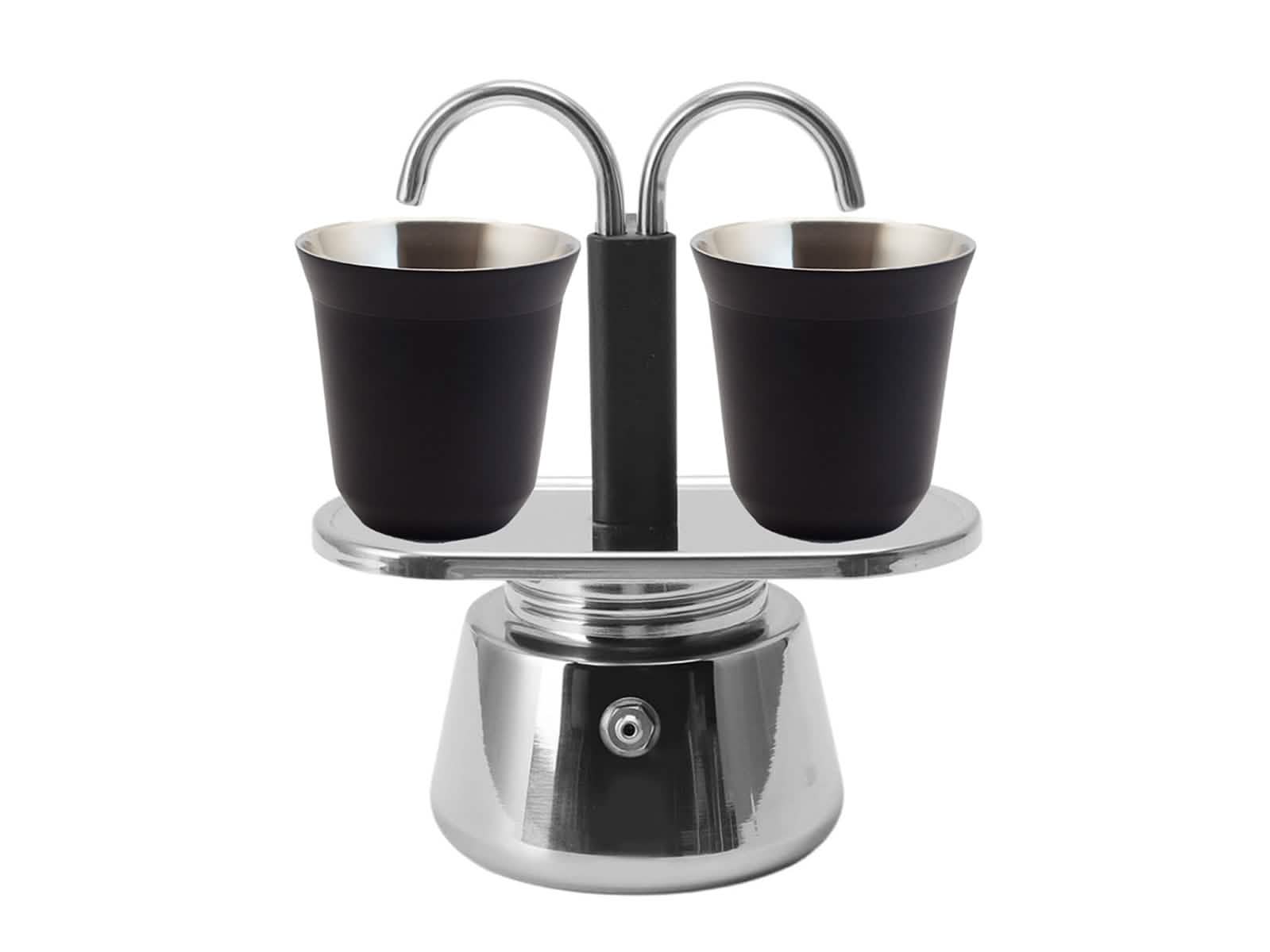 Cafetera Moka Duetto con 2 Vasos de Acero Baccio #Color_Negro