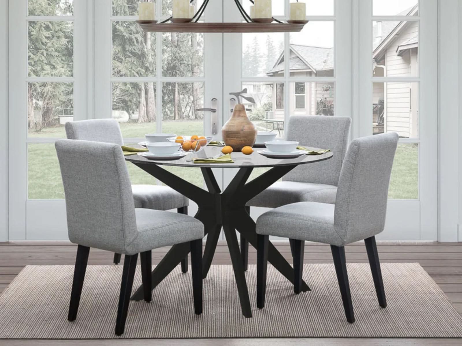 Mesa Comedor Circular Bacoli Vidrio Patas Negras