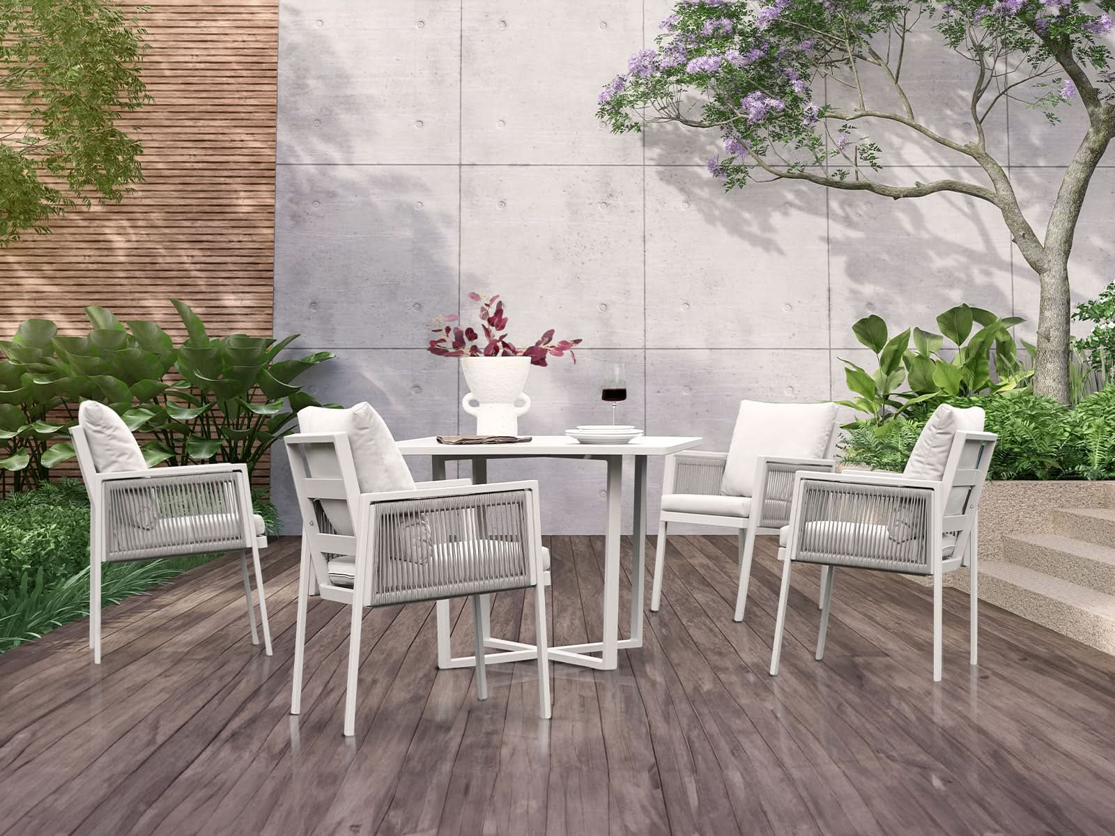 Mesa Comedor Outdoor Alin Cuadrada + 4 Sillas
