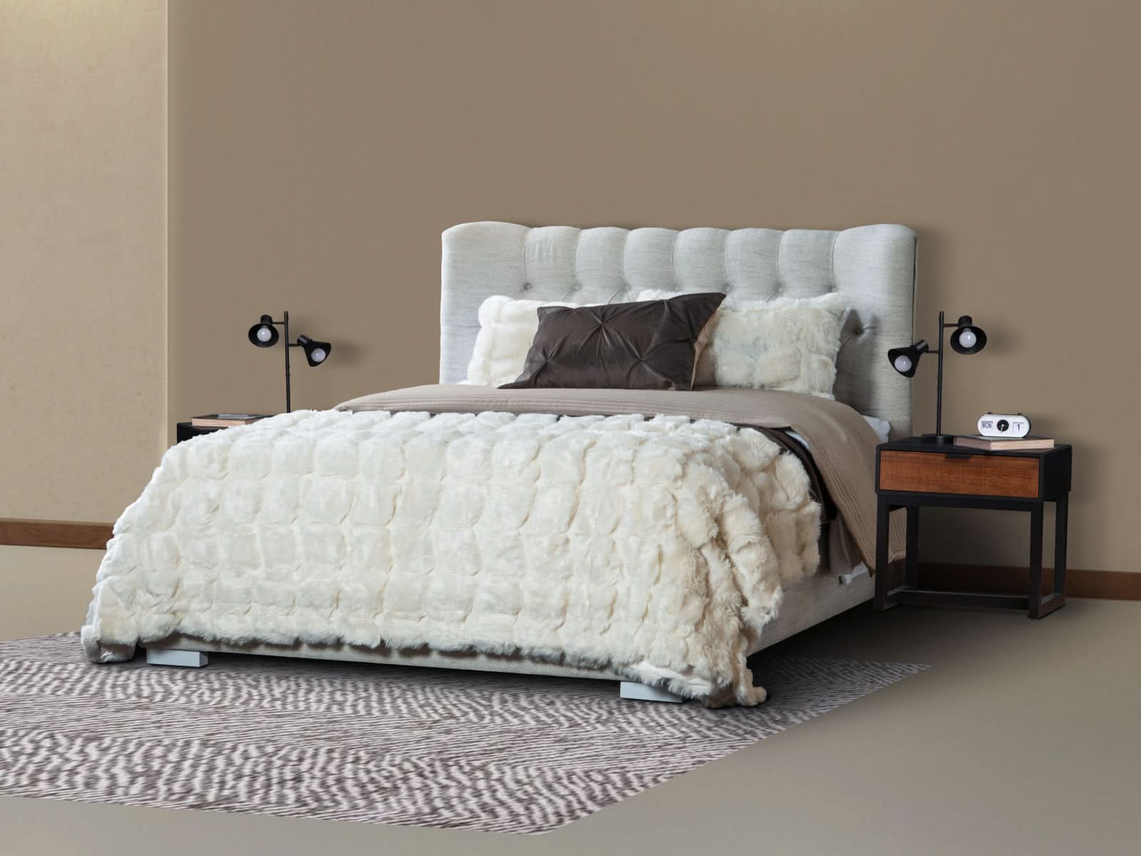 Cama Martini Basso Beige Capitoneada