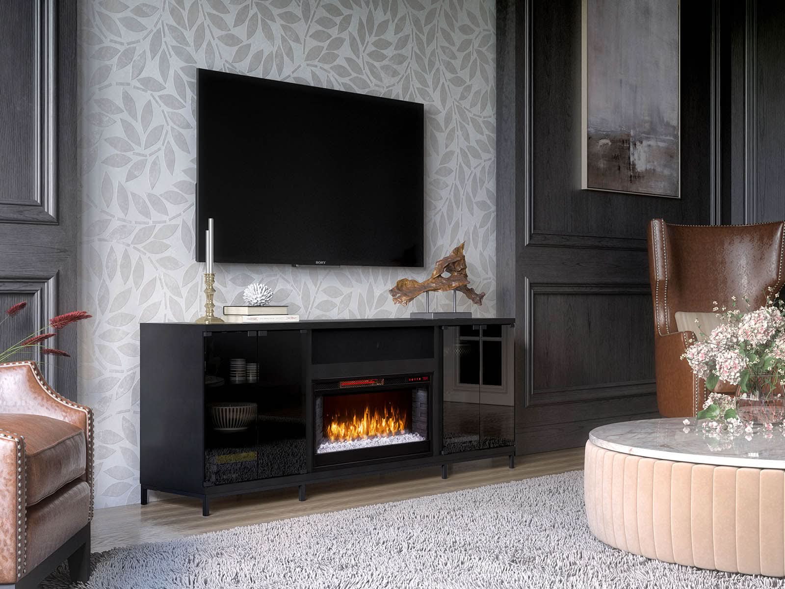 Chimenea Fullerton Roble Negro + Parlante BT Integrado