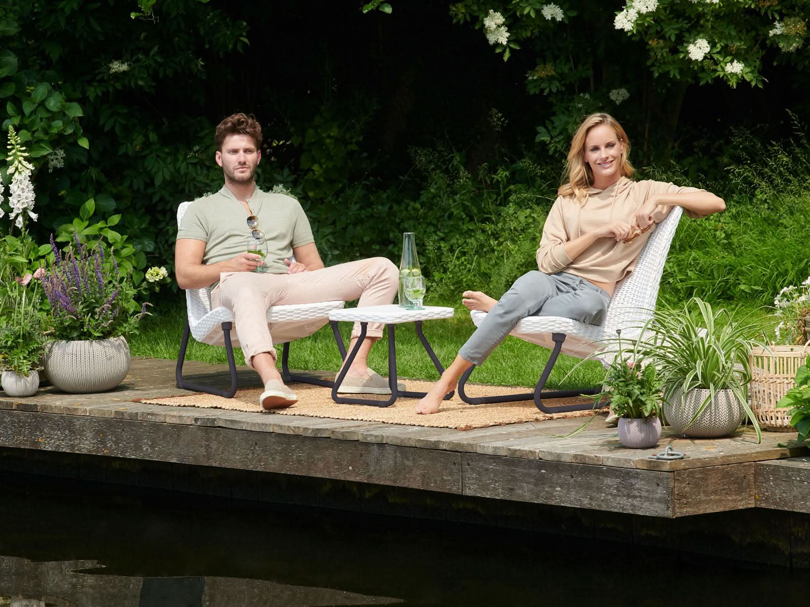 Sillon Auxiliar Rio Outdoor Set x2 + Mesa Centro #Color_White"2112"