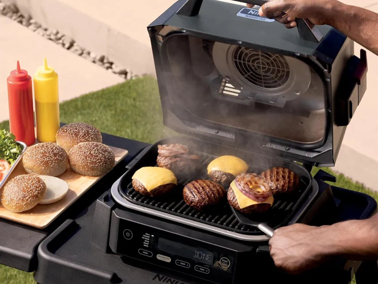 Parrilla Ahumador BBQ y Freidora de Aire Eléctrica Ninja