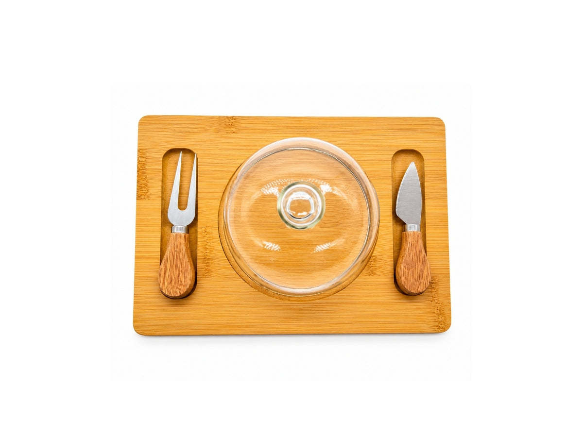 Set Tabla para Quesos de Bambú con Cúpula de Vidrio Warenhaus
