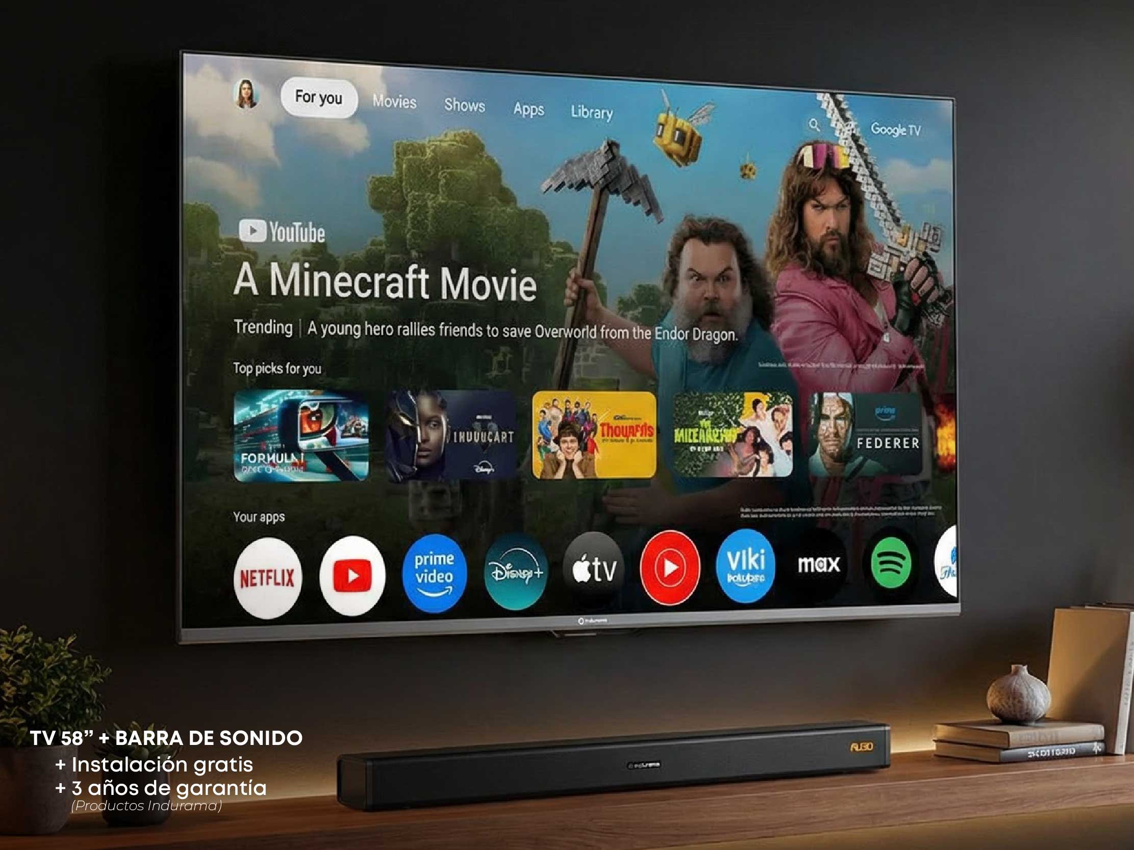 Combo Mundial Tv Indurama 58' + Barra de Sonido