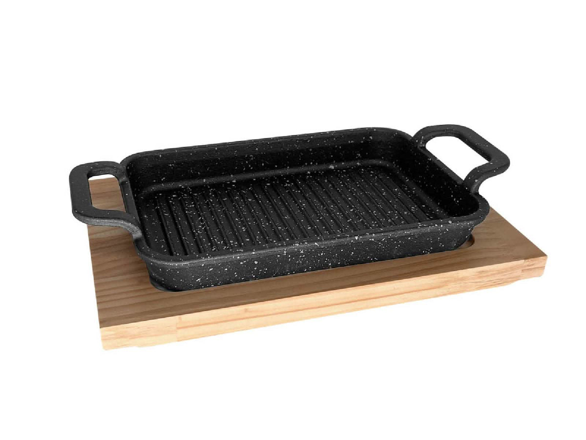 Paila Induccion Rectangular Grill 22cm + Base de Madera Warenhaus