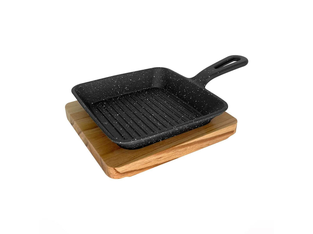 Sarten para Induccion Cuadrado 13.5cm + Base de Madera Warenhaus