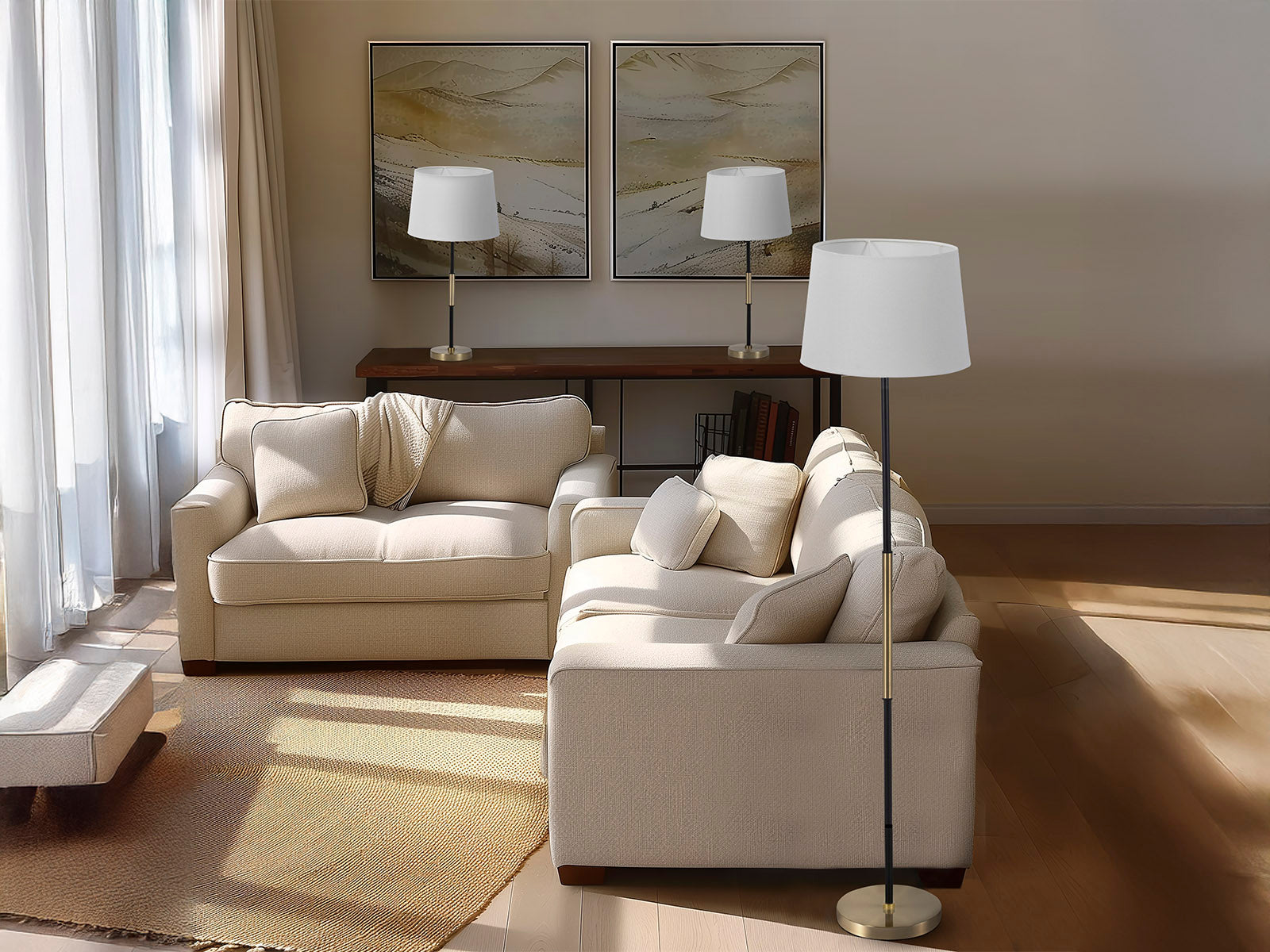 Set Lampara de Pie + 2 Lamparas Mesa 66x152cm