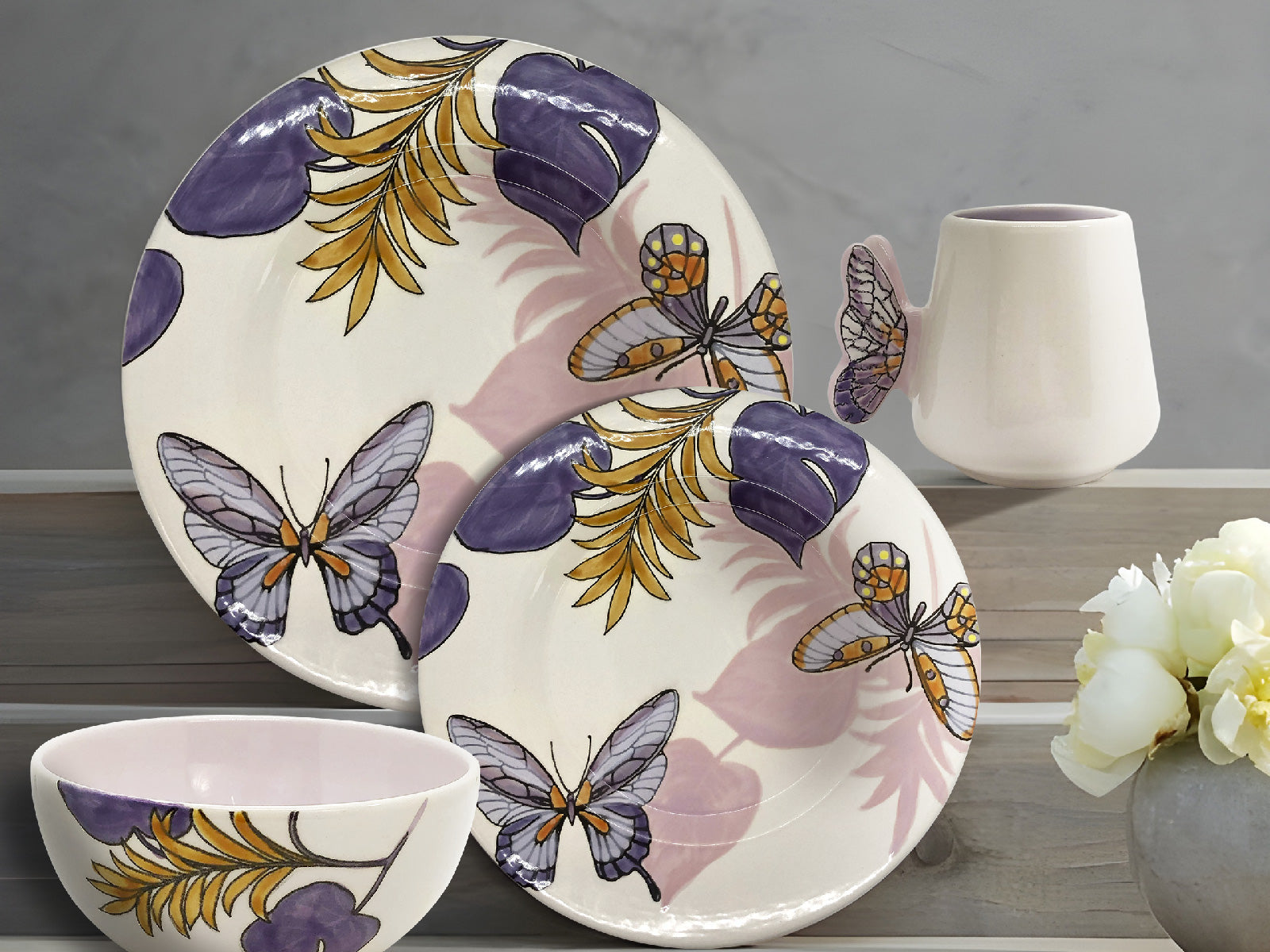 Vajilla Bright Nature Lila 4 Puestos Artesa