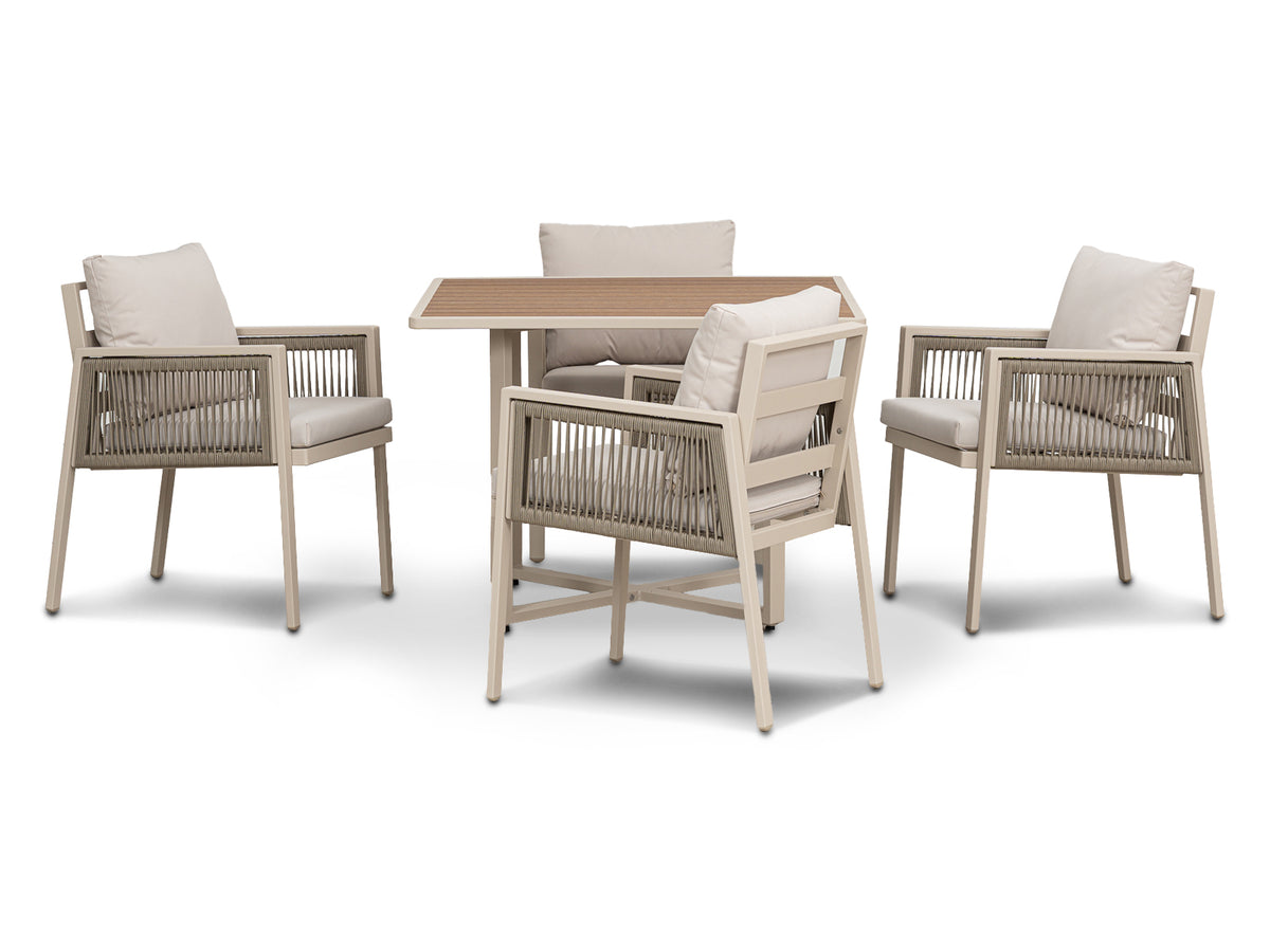 Mesa Comedor Outdoor Alin Cuadrada V2 + 4 Sillas