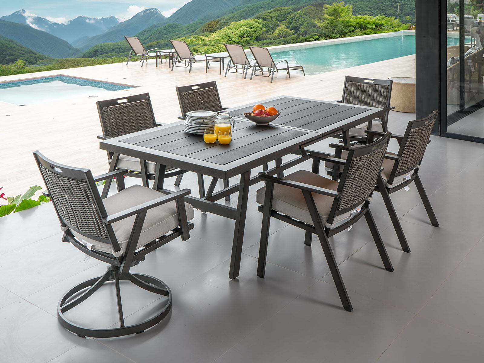 Mesa Comedor Addisson Outdoor + 8 Butacas Gris