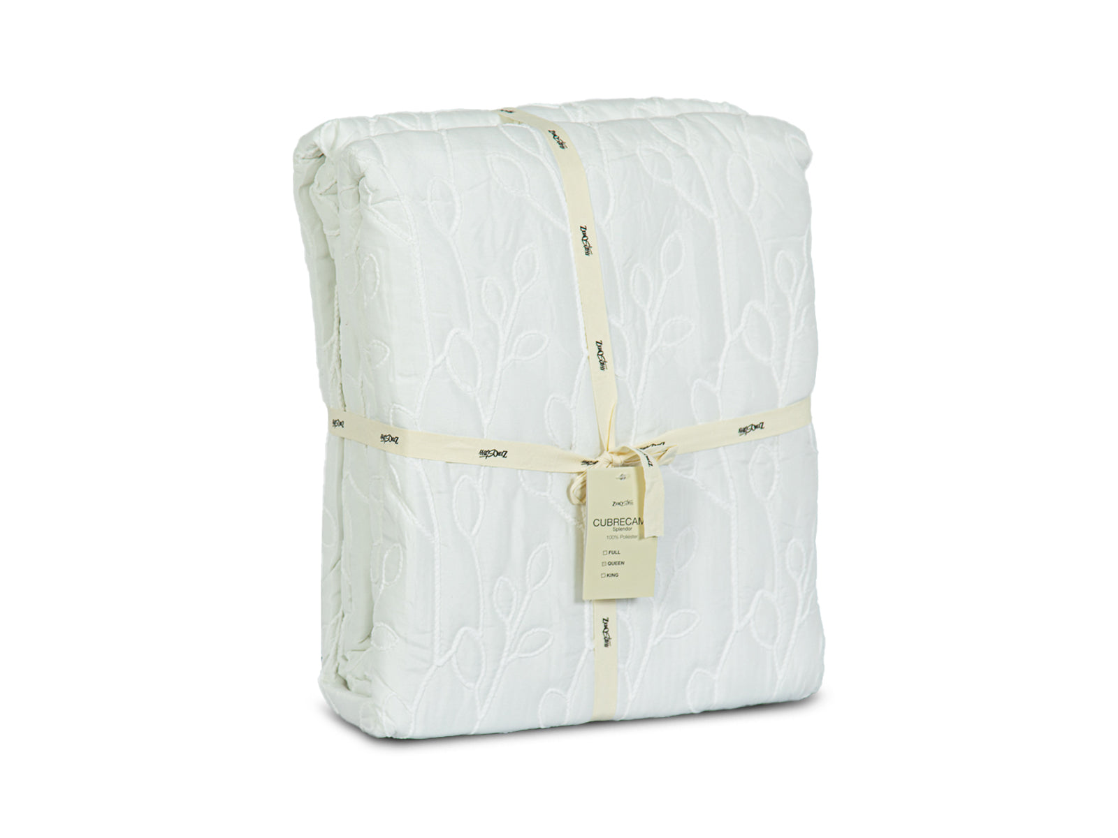 Cubrecama Splendor #Diseño_Hojas Blancas