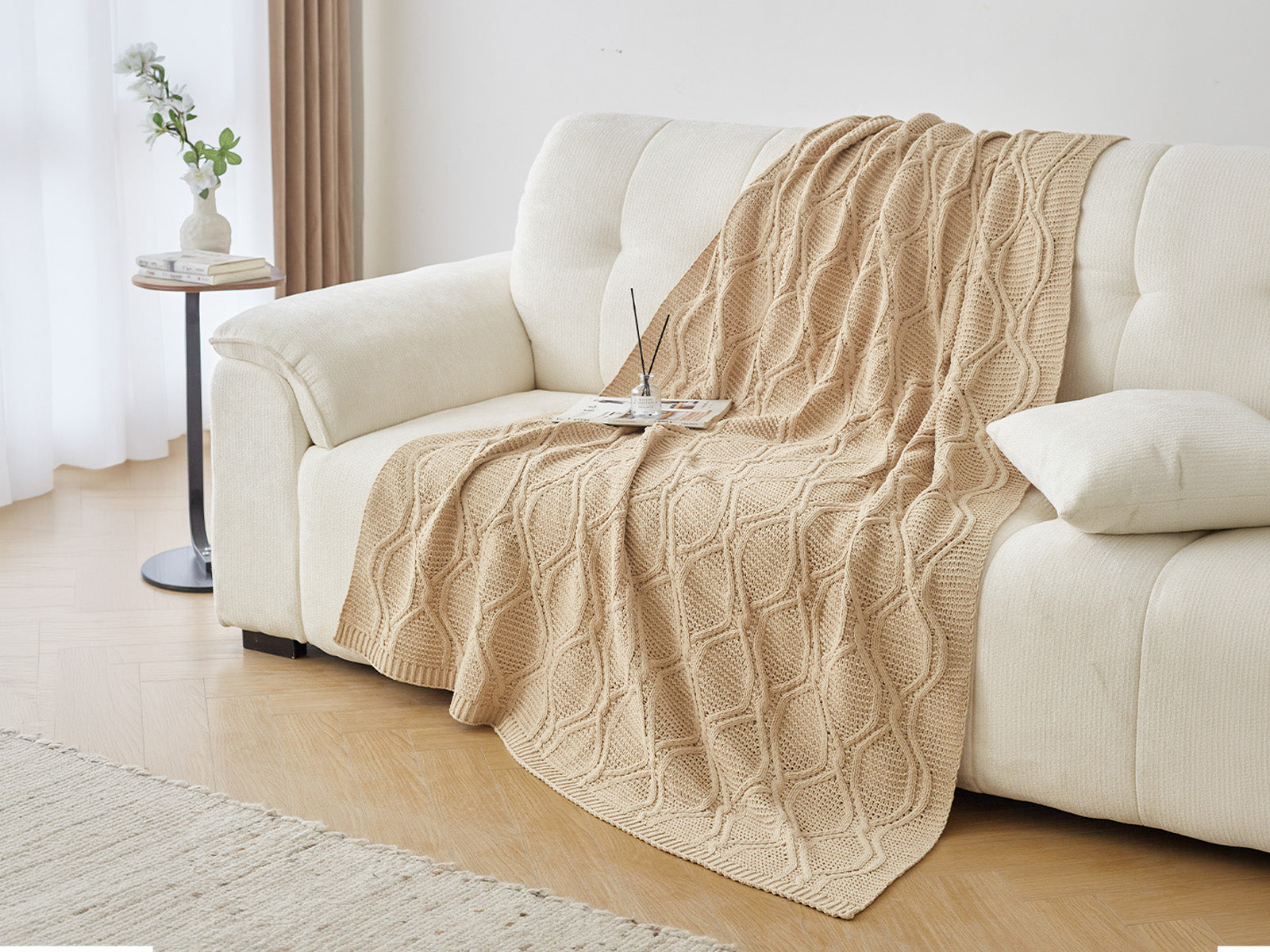 Manta Decorativa Elsa Chenille #Color_Beige