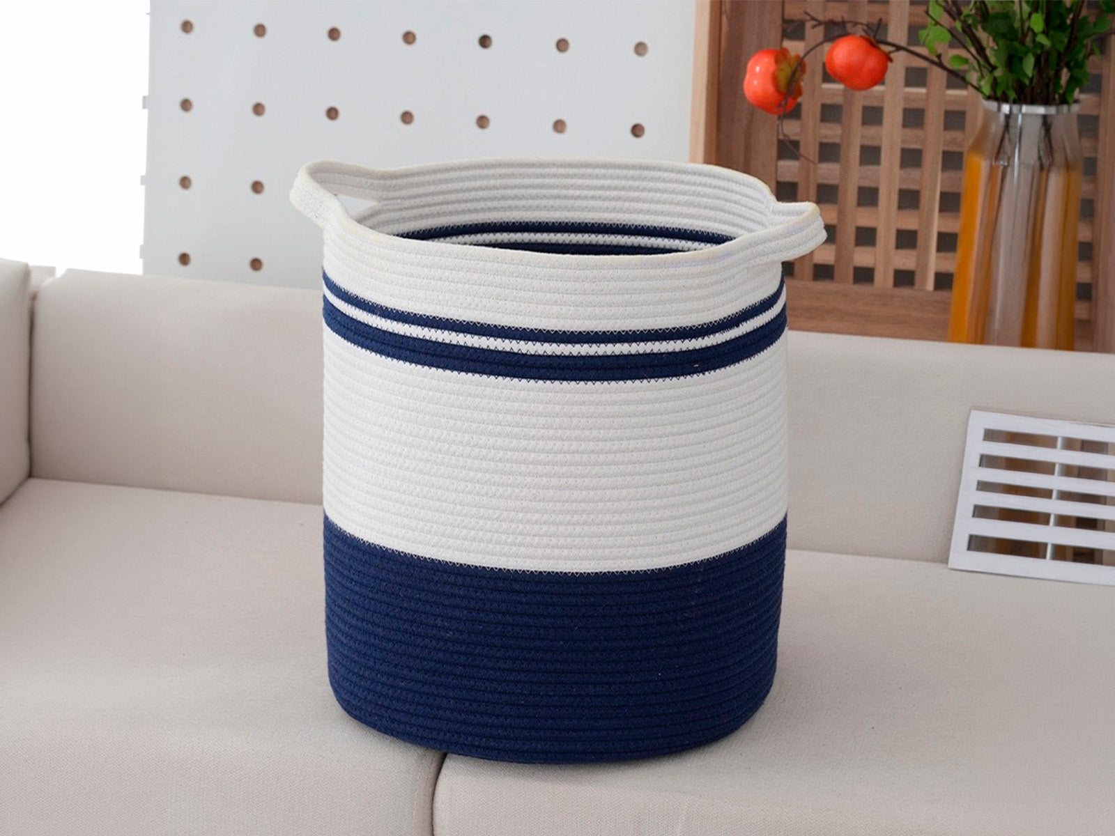 Cesto Decorativo Woody Azul Blanco