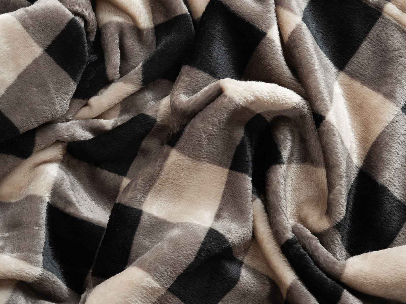 Cobija Glam Microfleece Personal #Color_CaféNegroBeigeCuadros