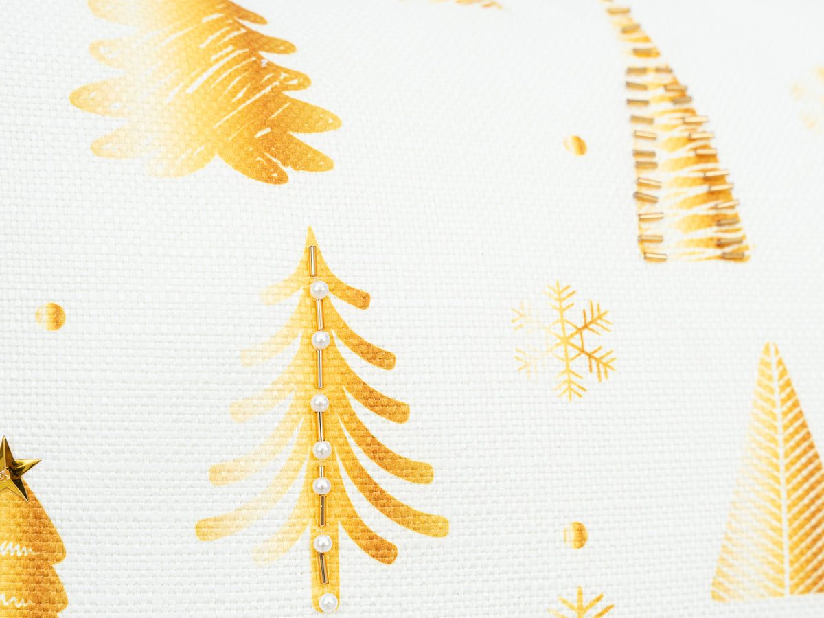 Cojin Navidad Gold Bosque Blanco Cuadrado Pequeño