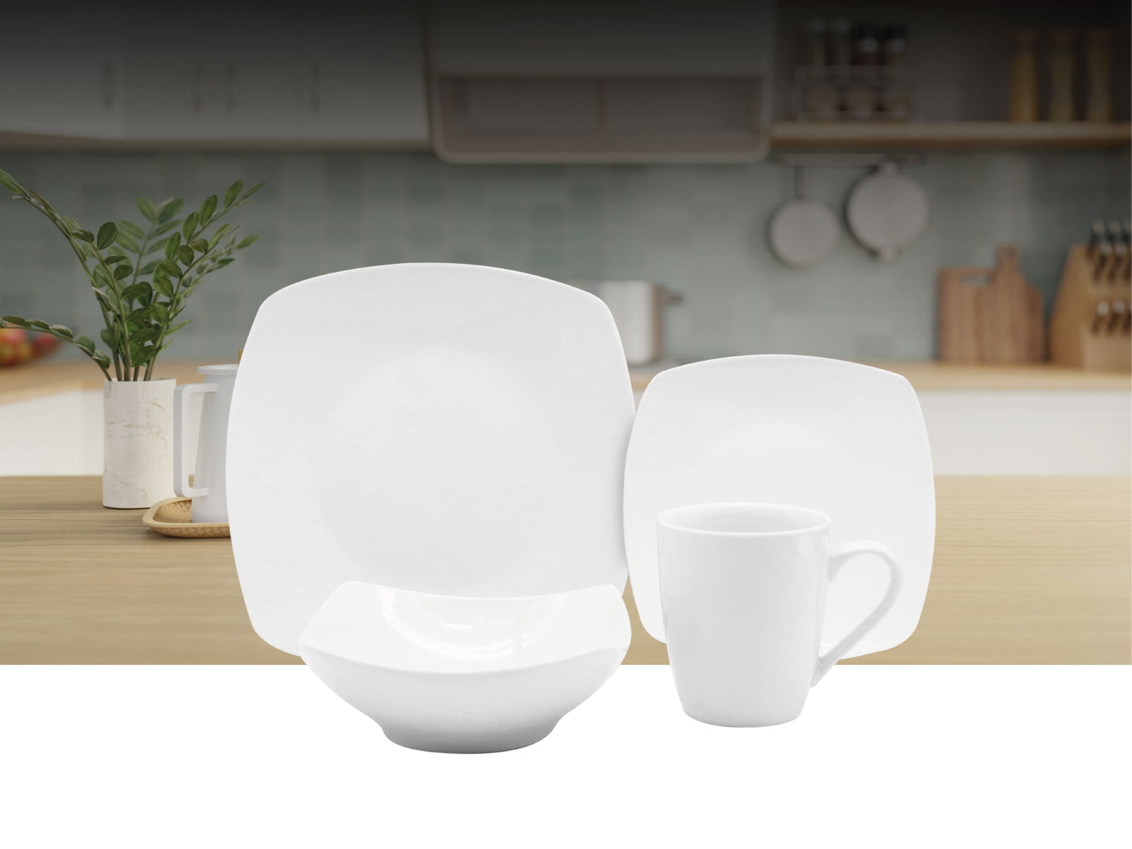Set Vajilla Cuadrada Blanca 16pcs Warenhaus Menaje