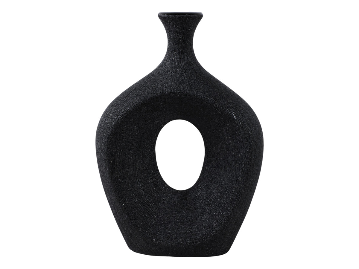 Jarron Negro de Ceramica Calado con Cuentas