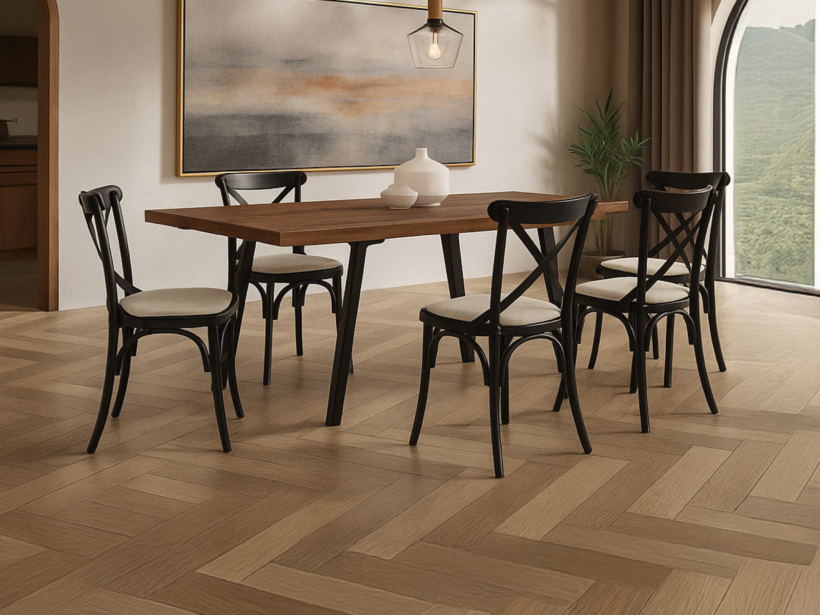 Mesa Comedor Niza + 6 Sillas Cross