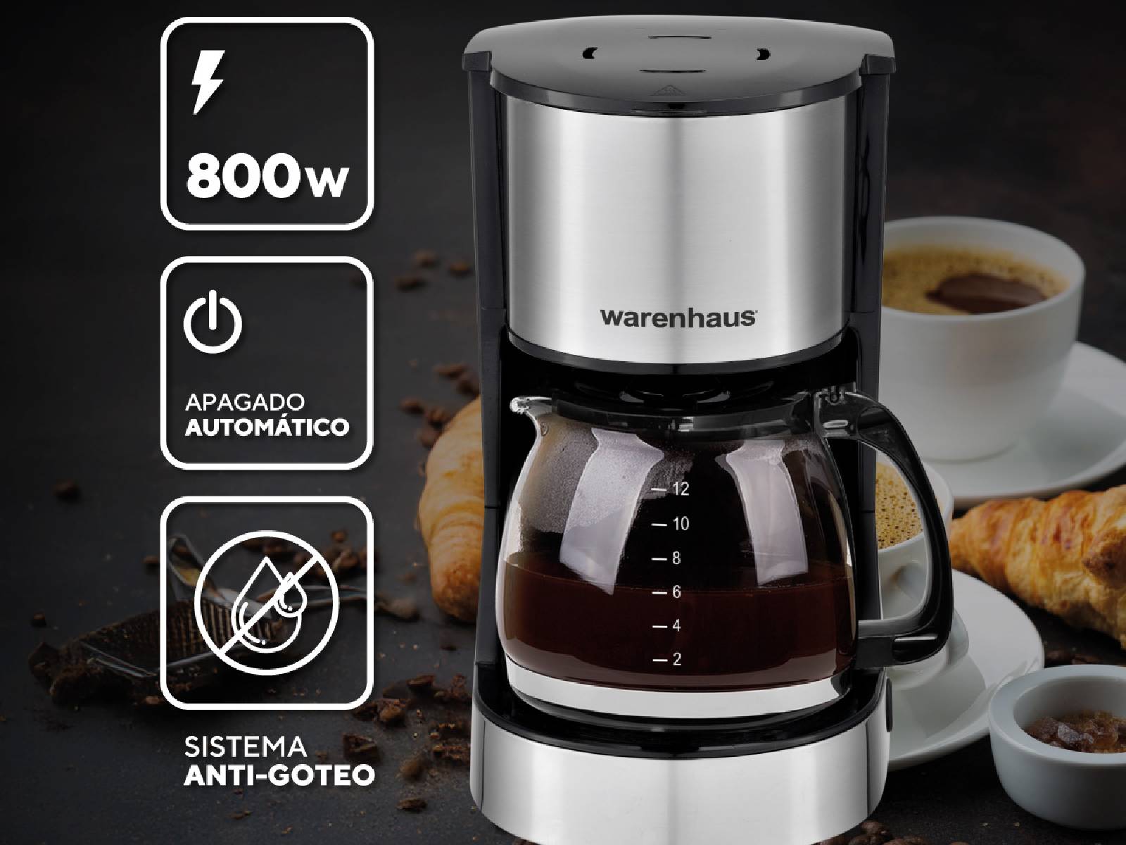 Cafetera 12 Tazas Inox Warenhaus