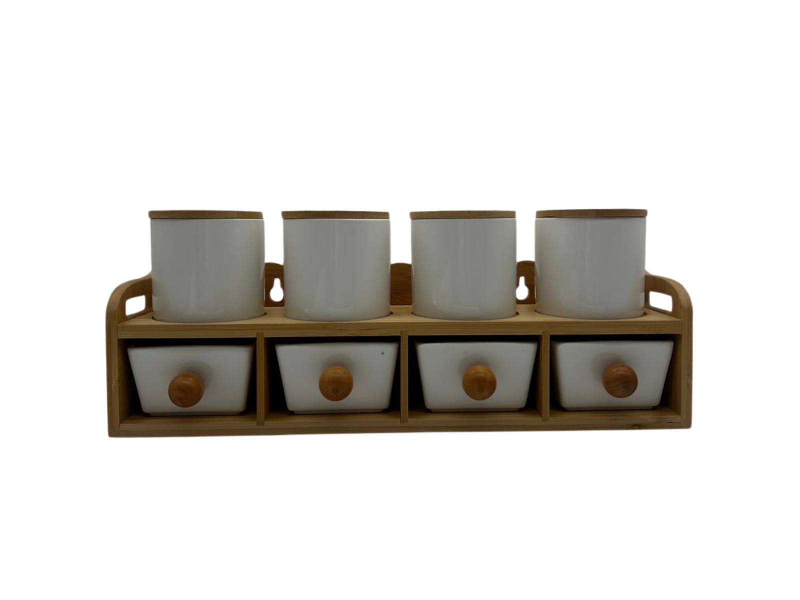 Set de Condimenteros con Cuchara de Cerámica y Tapa de Bambú Warenhaus